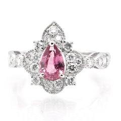 AIGS Certified 0.98 Carat Natural Padparadscha Sapphire Ring Set in Platinum