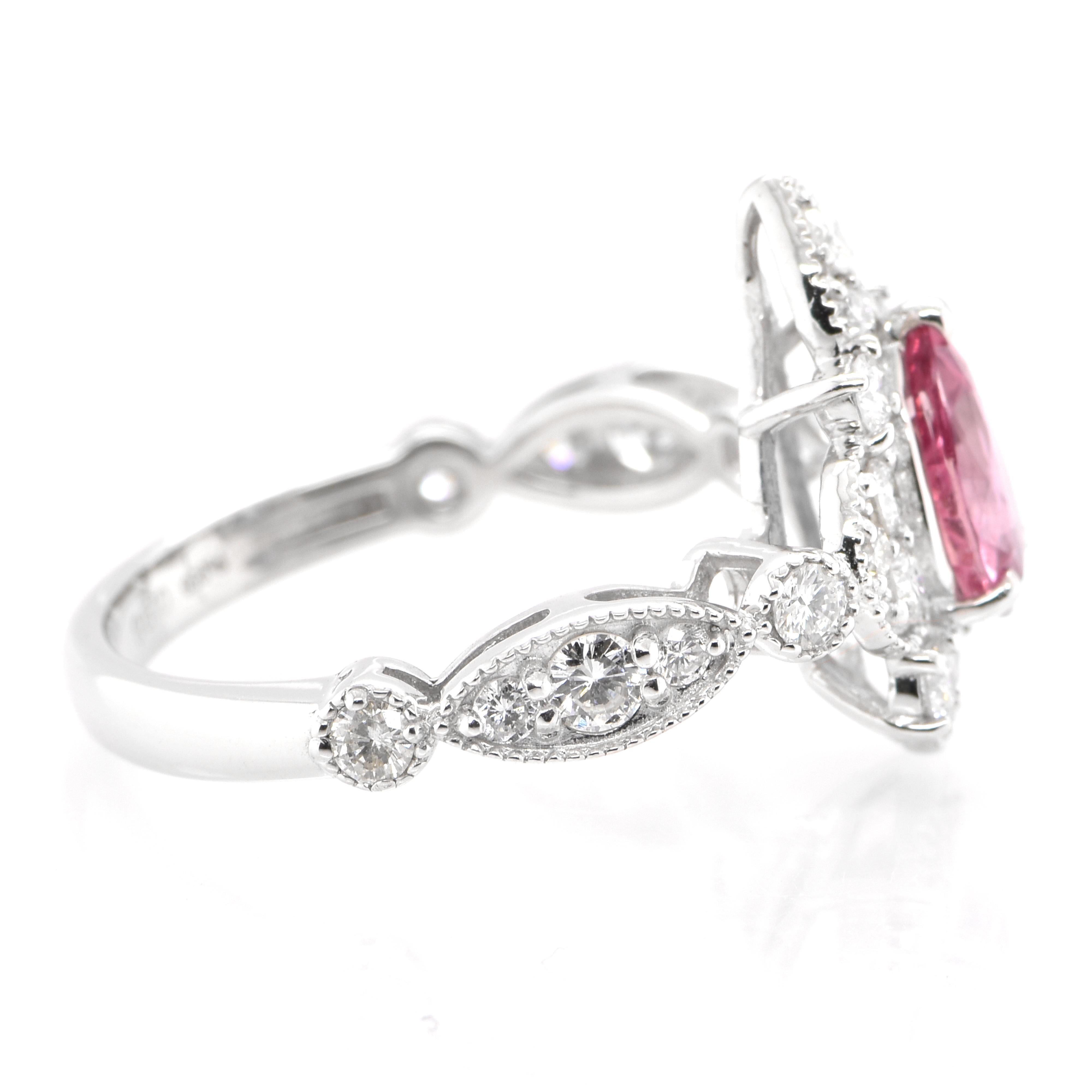 Pear Cut AIGS Certified 0.98 Carat Natural Padparadscha Sapphire Ring Set in Platinum