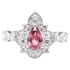 AIGS Certified 0.98 Carat Natural Padparadscha Sapphire Ring Set in Platinum