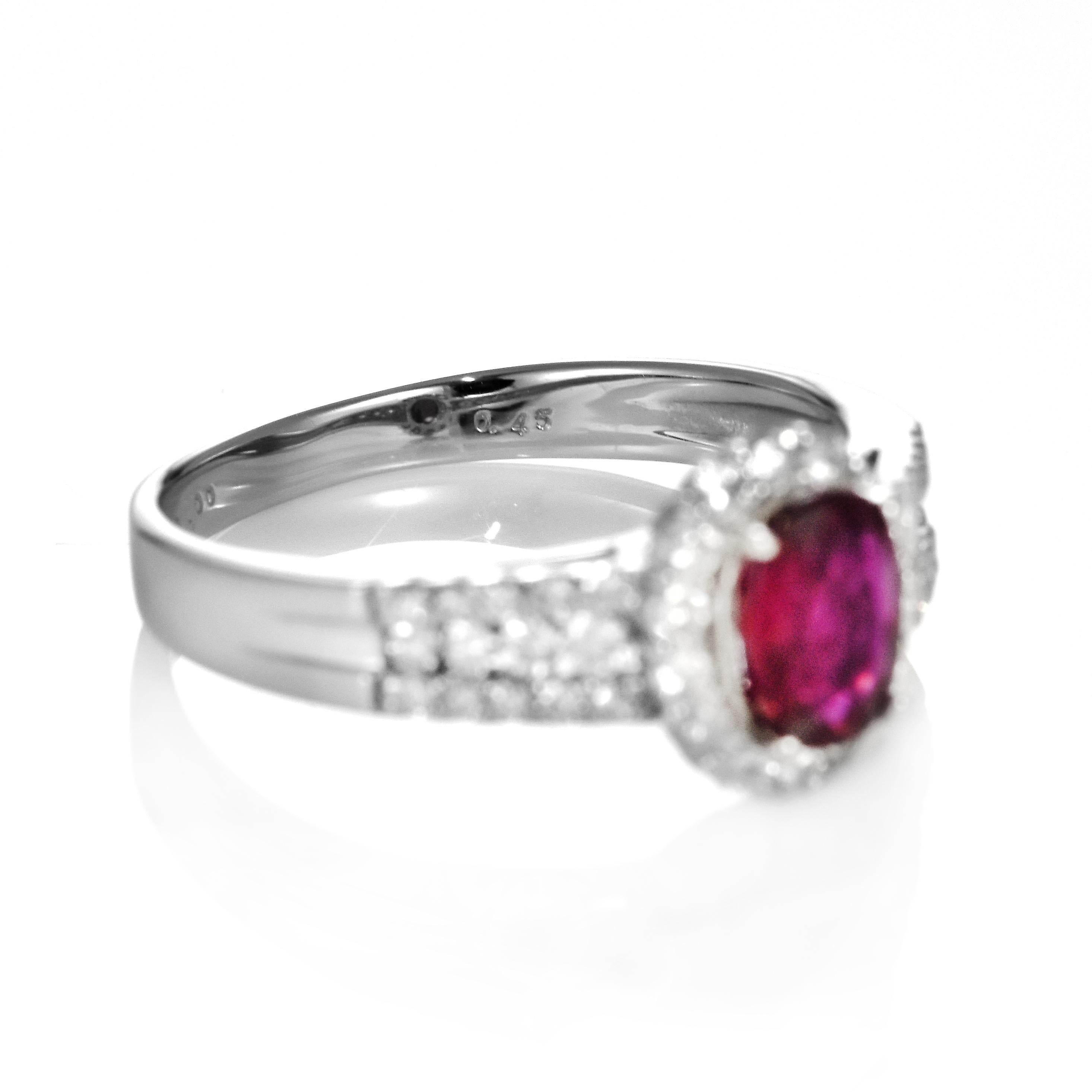 Bague en platine avec rubis certifié AIGS de 1,00 carat, naturel, non traité et non chauffé en vente 2