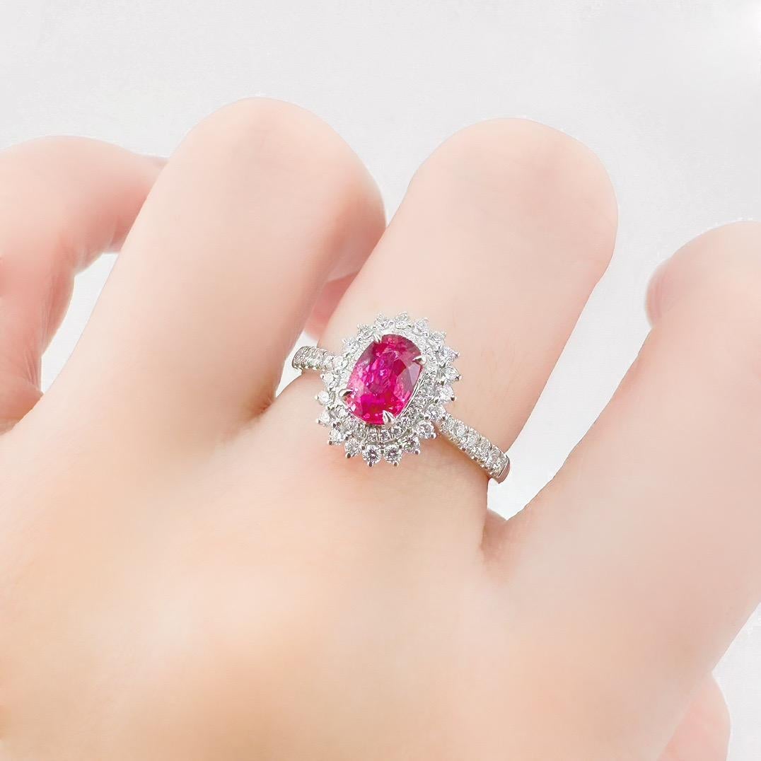 Cushion Cut AIGS Certified 1.00 CT Padparadscha Sapphire 18K White Gold Diamond Ring For Sale
