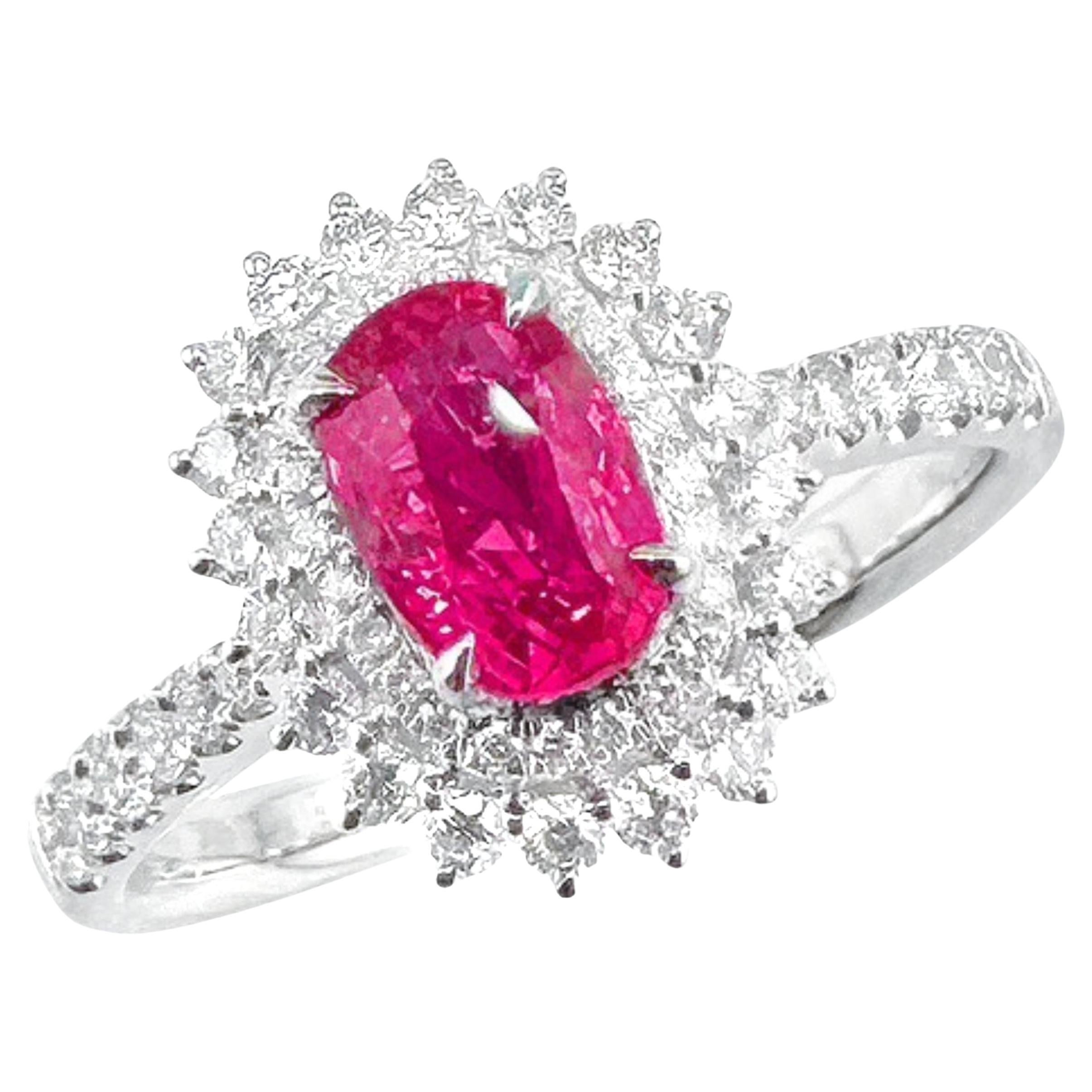 AIGS Certificado 1.00 CT Zafiro Padparadscha Anillo de Diamantes de Oro Blanco de 18K