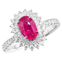 AIGS Certified 1.00 CT Padparadscha Sapphire 18K White Gold Diamond Ring
