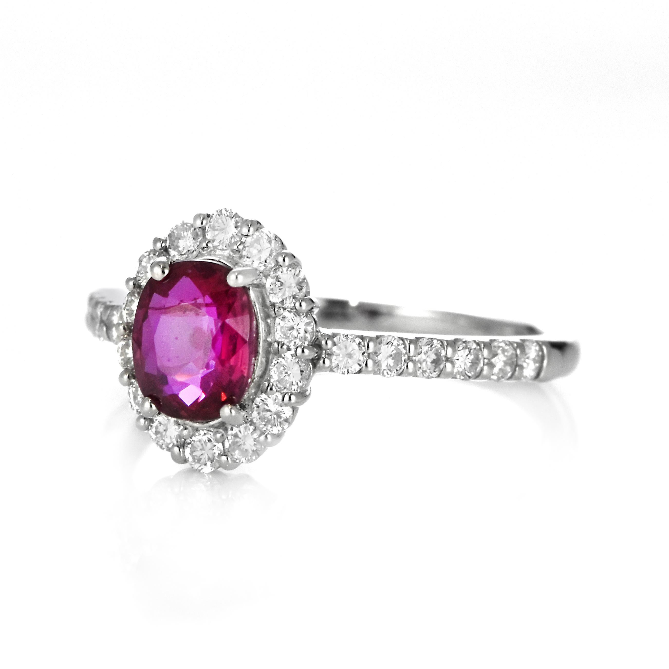 Modern AIGS Certified 1.03 Carat Natural No Heat (Untreated) Ruby Ring made in Platinum For Sale
