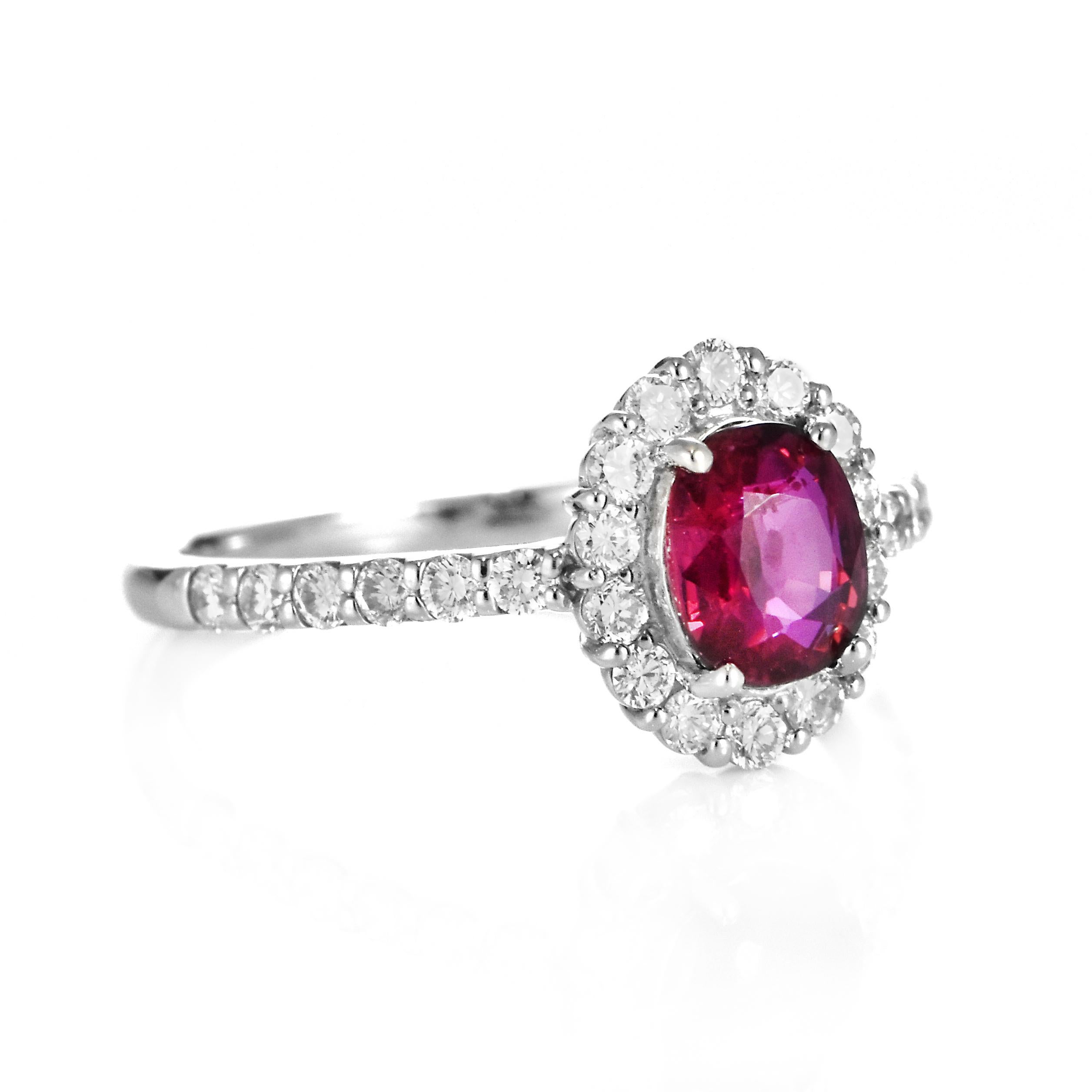 Oval Cut AIGS Certified 1.03 Carat Natural No Heat (Untreated) Ruby Ring made in Platinum For Sale