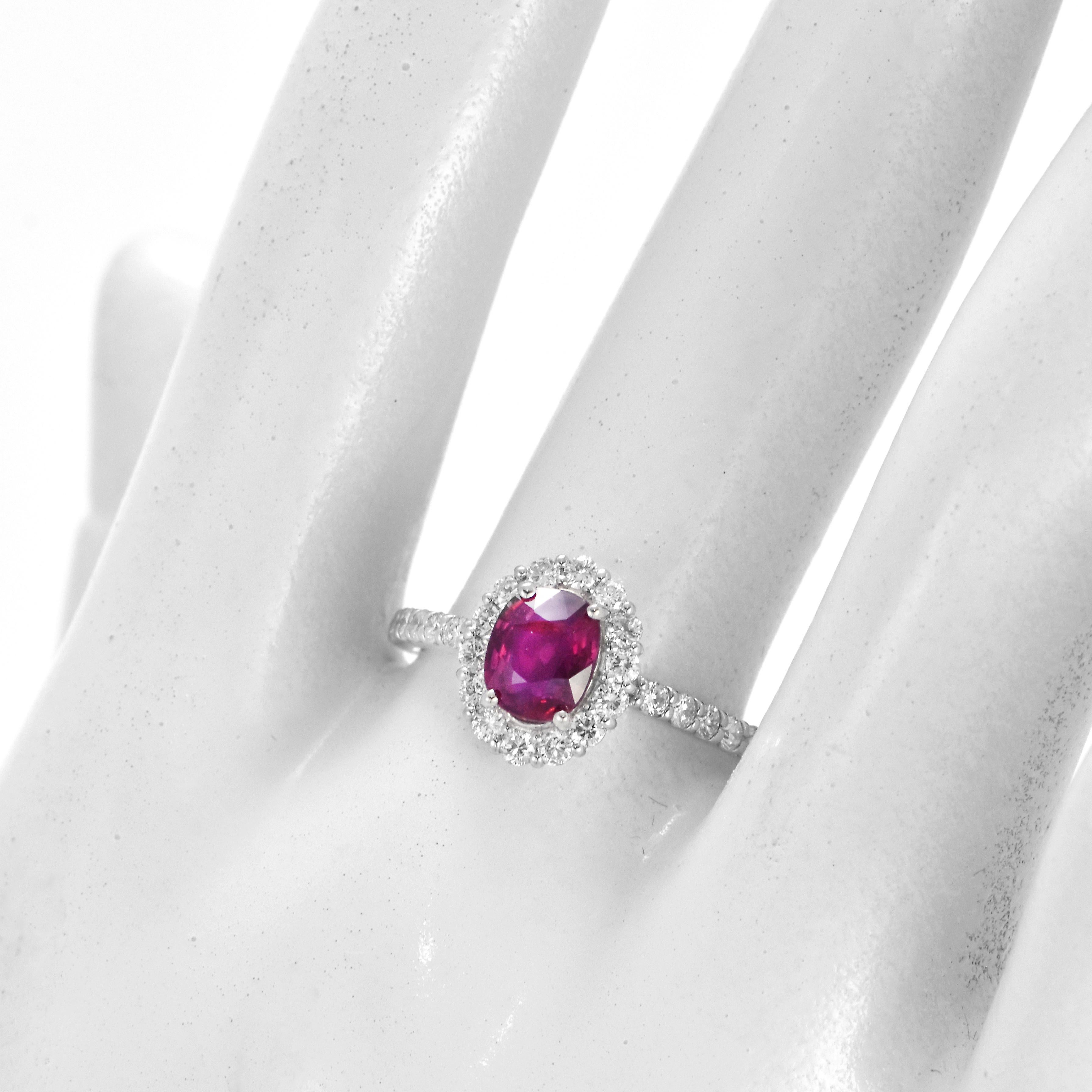 Women's AIGS Certified 1.03 Carat Natural No Heat (Untreated) Ruby Ring made in Platinum For Sale