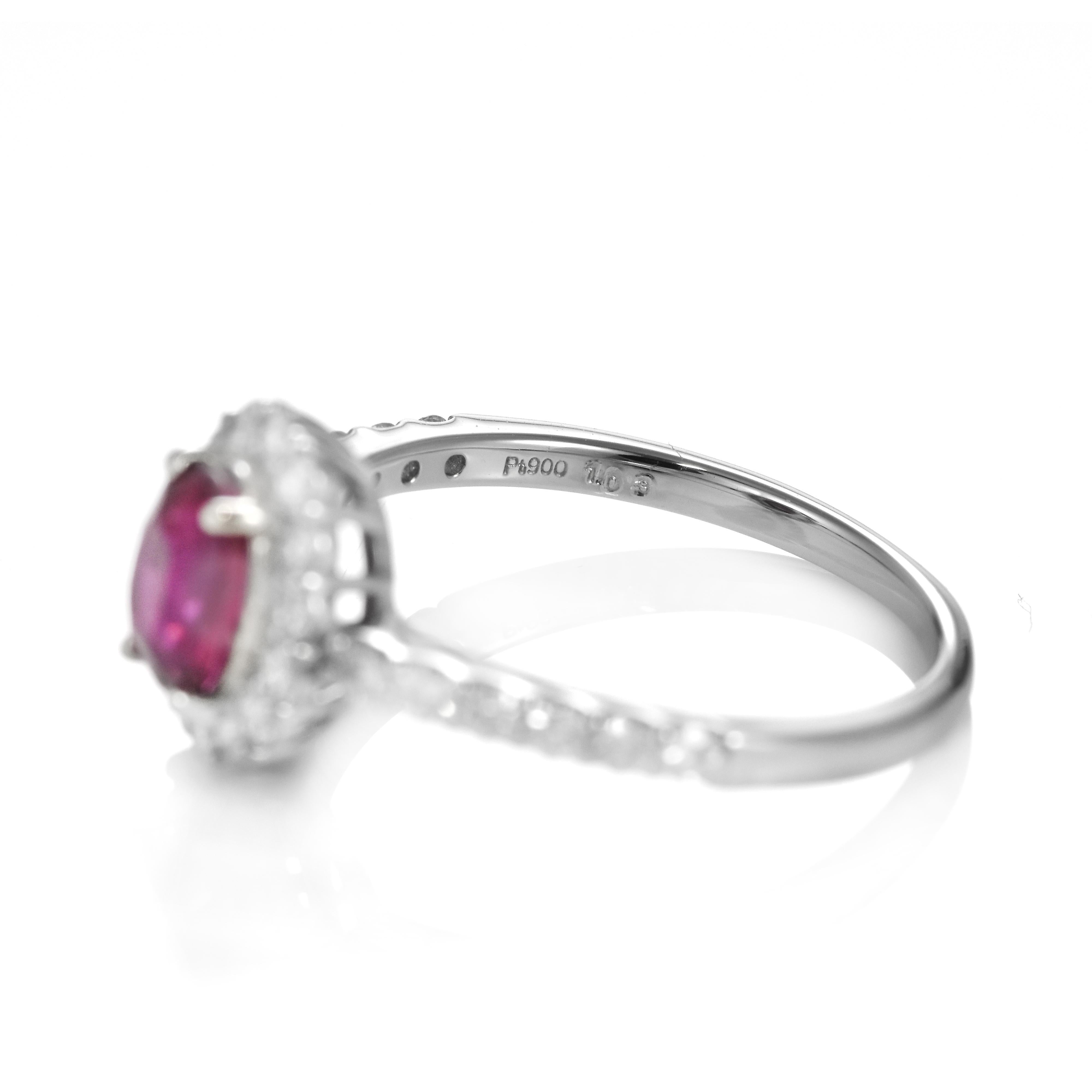 AIGS Certified 1.03 Carat Natural No Heat (Untreated) Ruby Ring made in Platinum For Sale 2