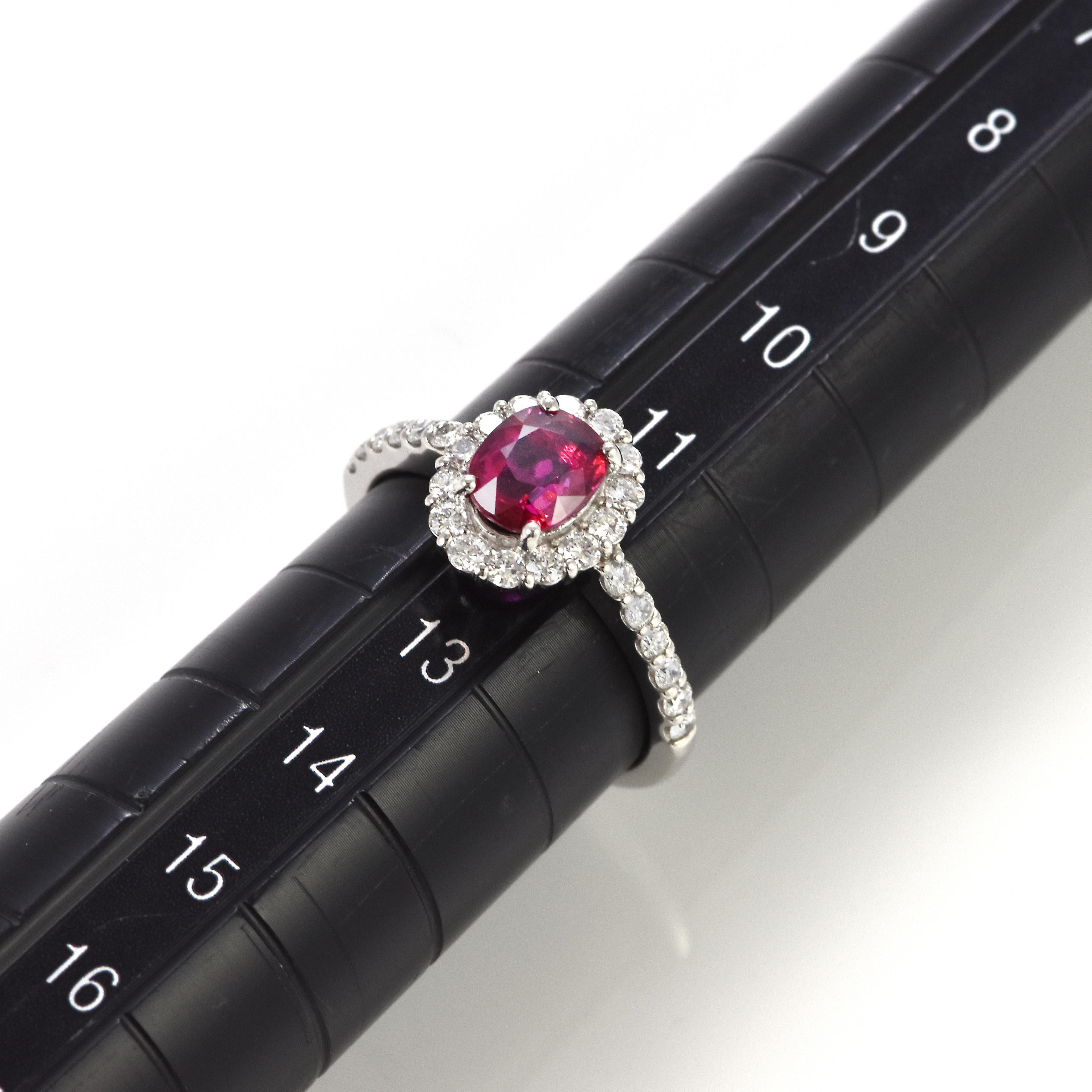 AIGS Certified 1.03 Carat Natural No Heat (Untreated) Ruby Ring made in Platinum For Sale 3