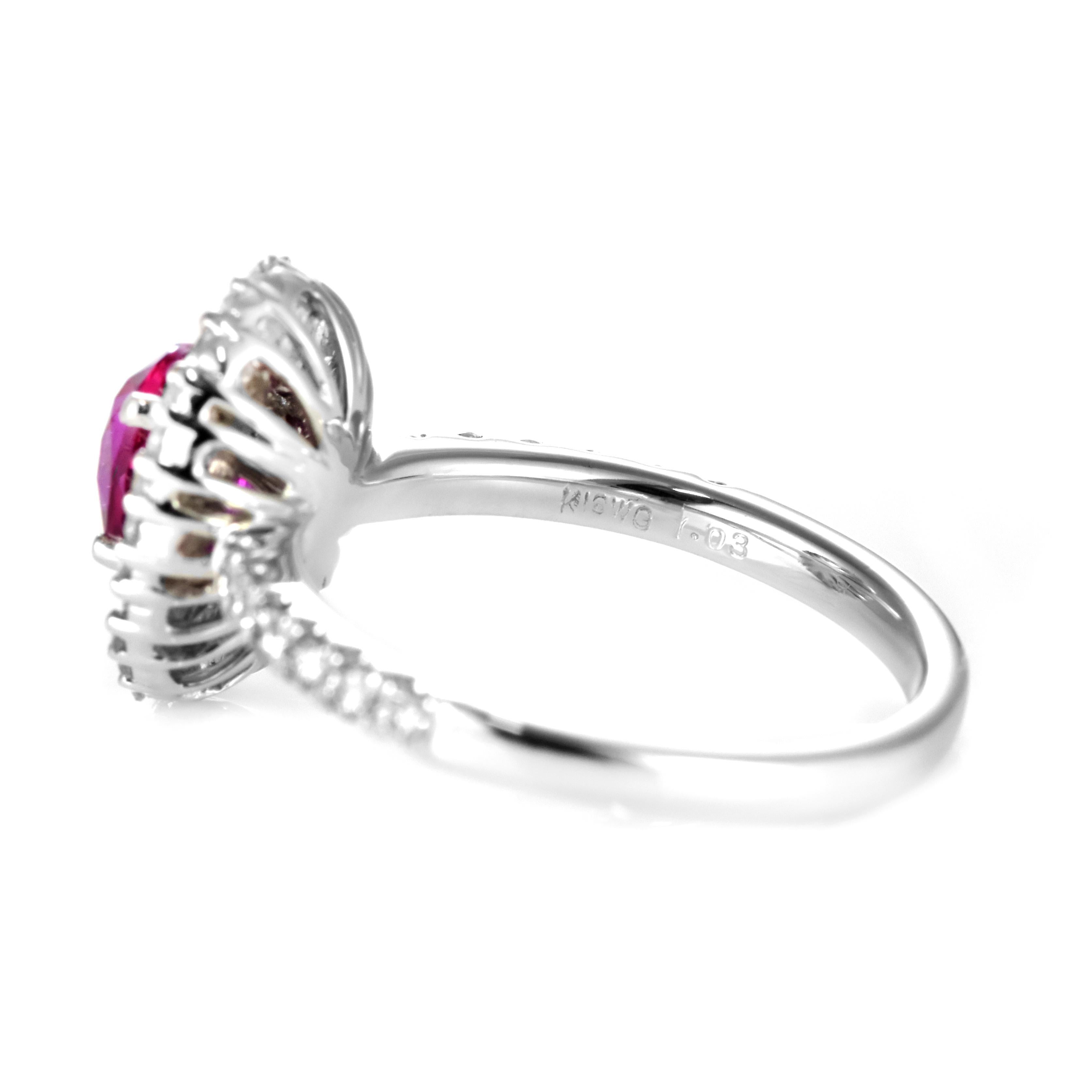 AIGS-zertifizierter 1,03 Karat natürlicher, unerhitzter Rubin & Diamant-Ring aus 18K Gold im Angebot 4