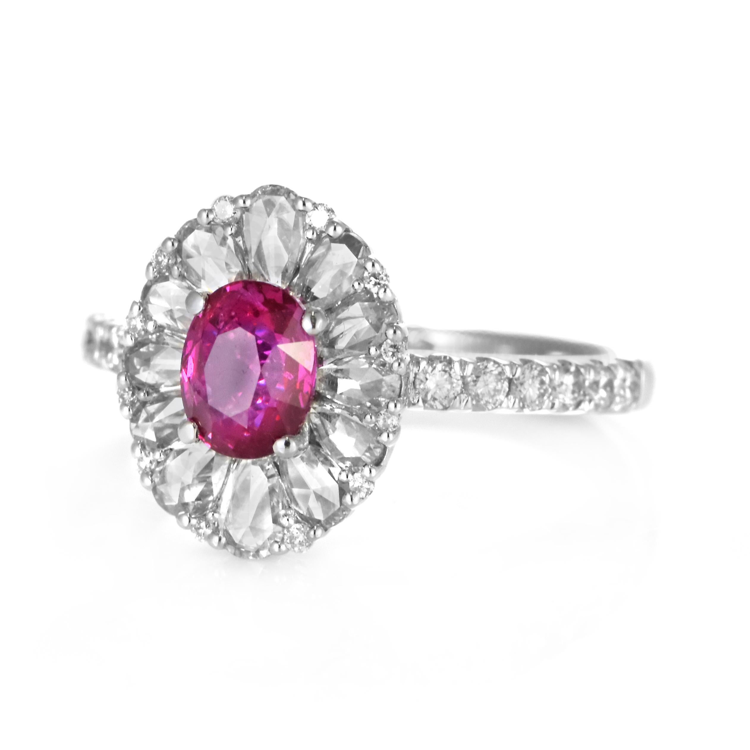 AIGS-zertifizierter 1,03 Karat natürlicher, unerhitzter Rubin & Diamant-Ring aus 18K Gold (Ovalschliff) im Angebot