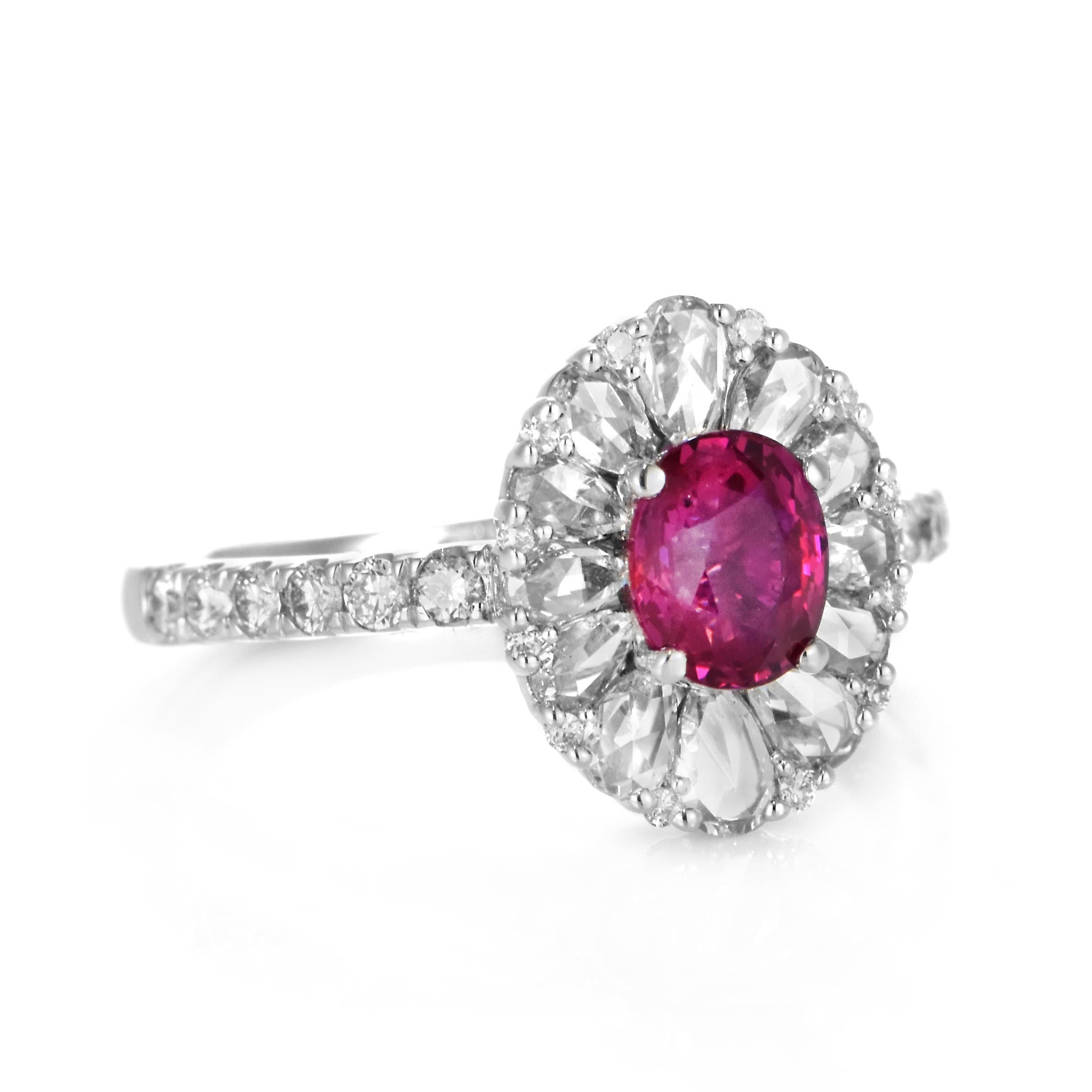 AIGS-zertifizierter 1,03 Karat natürlicher, unerhitzter Rubin & Diamant-Ring aus 18K Gold im Zustand „Neu“ im Angebot in Tokyo, JP