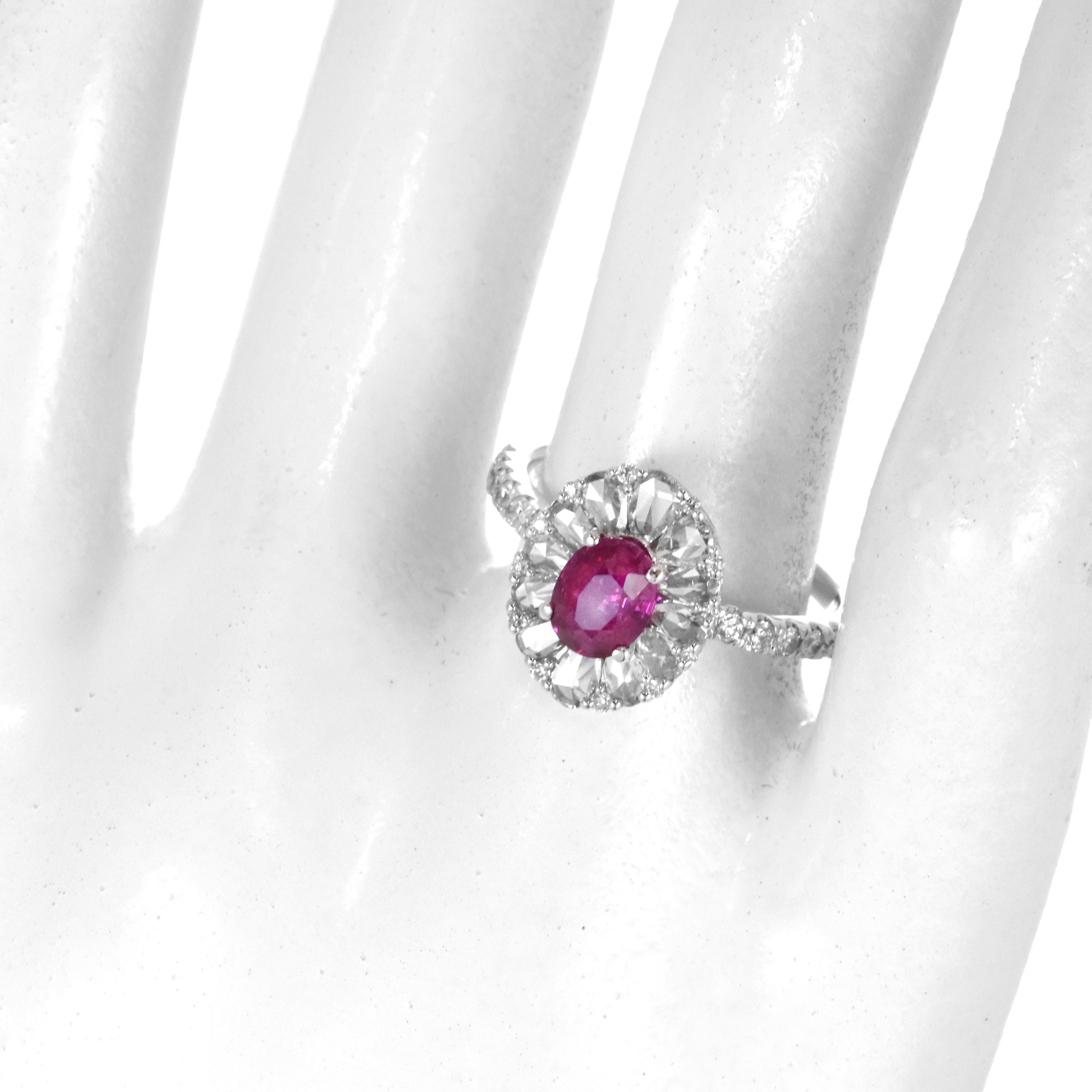 AIGS-zertifizierter 1,03 Karat natürlicher, unerhitzter Rubin & Diamant-Ring aus 18K Gold Damen im Angebot