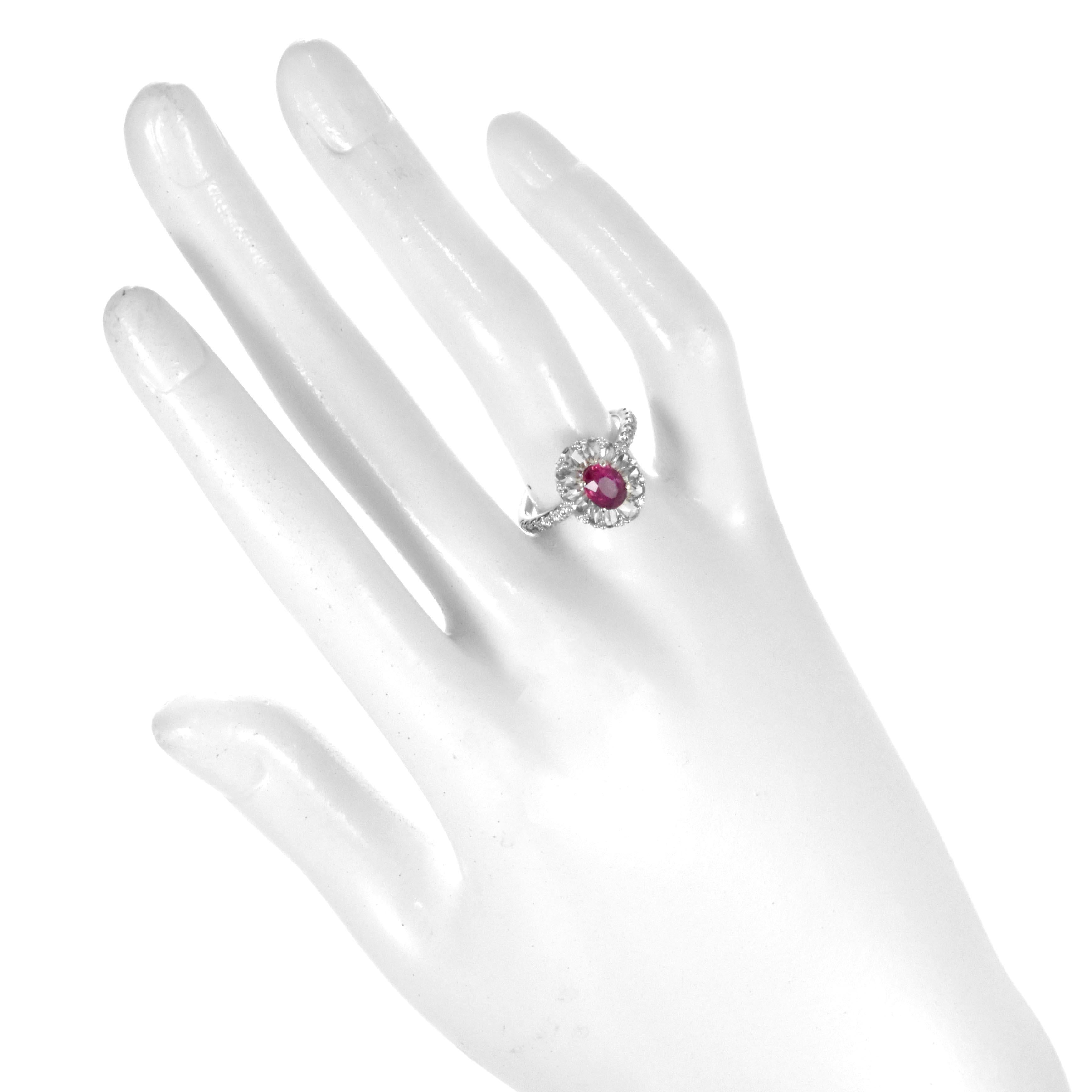 AIGS-zertifizierter 1,03 Karat natürlicher, unerhitzter Rubin & Diamant-Ring aus 18K Gold im Angebot 1