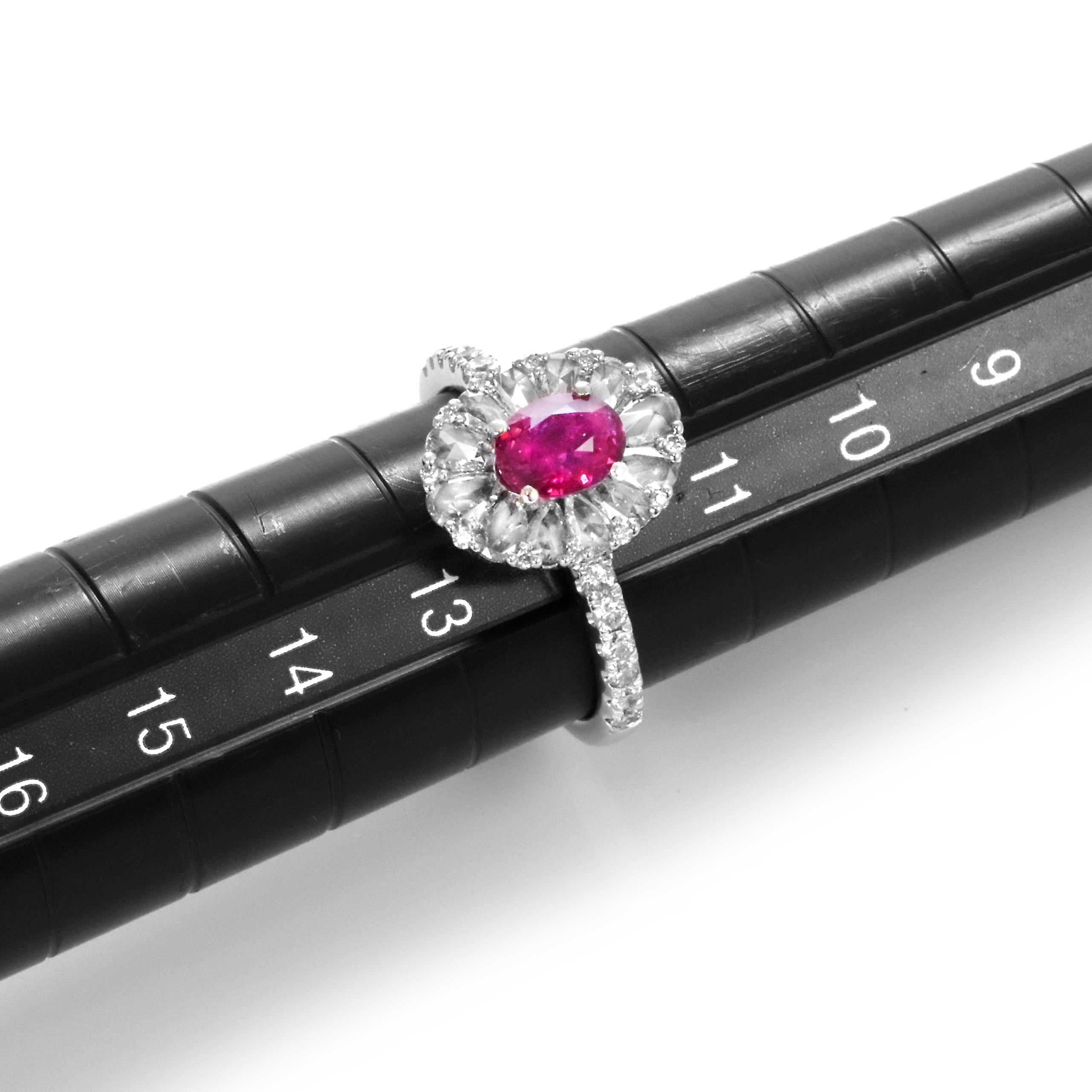 AIGS-zertifizierter 1,03 Karat natürlicher, unerhitzter Rubin & Diamant-Ring aus 18K Gold im Angebot 2