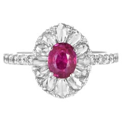 Anillo de oro de 18 quilates con certificado AIGS de 1,03 quilates de rubí natural sin calentar y diamantes