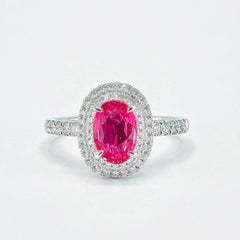 AIGS Certified 1.05 CT Unheated Ruby 18K White Gold Diamond Ring