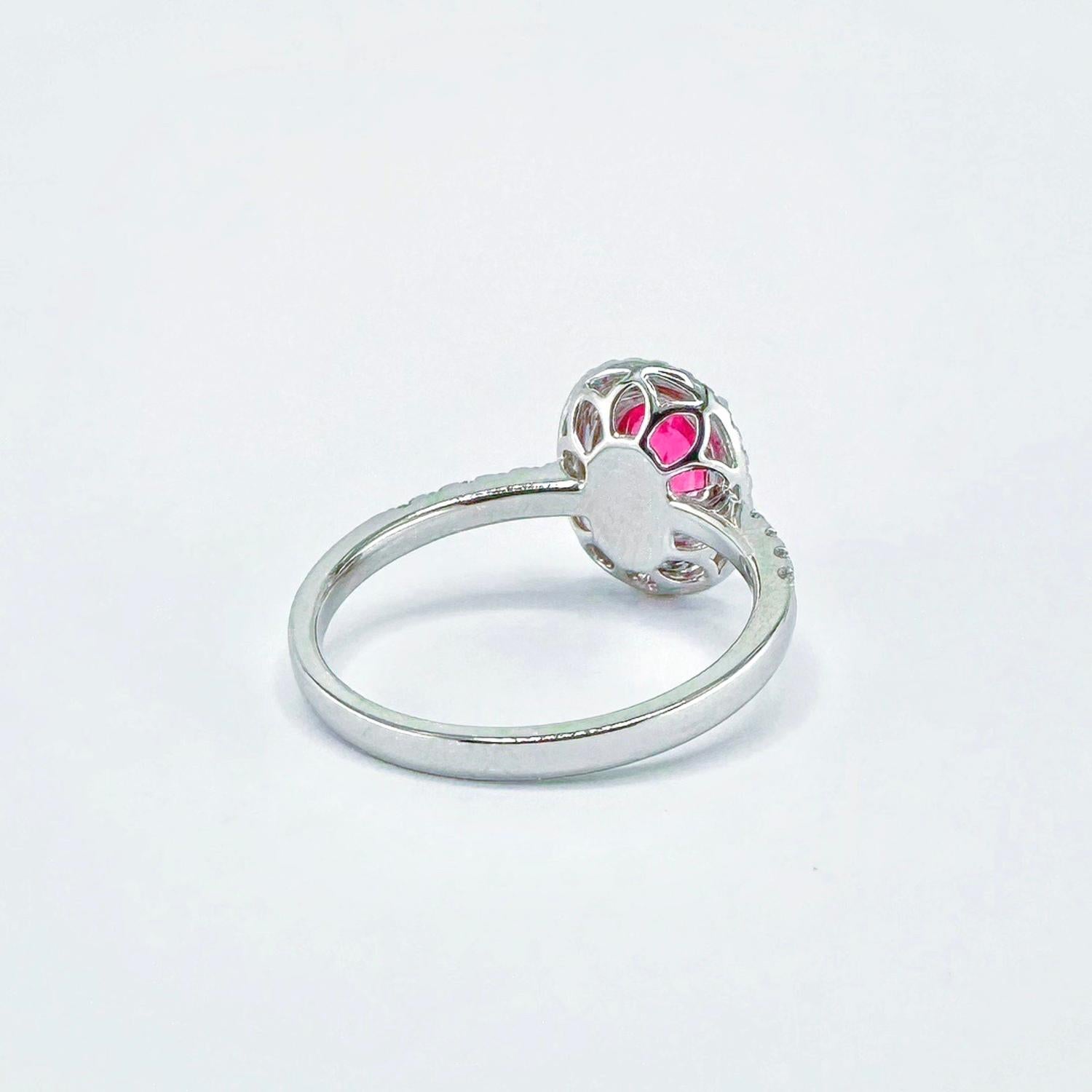 Oval Cut AIGS Certified 1.05 CT Unheated Ruby 18K White Gold Diamond Ring For Sale