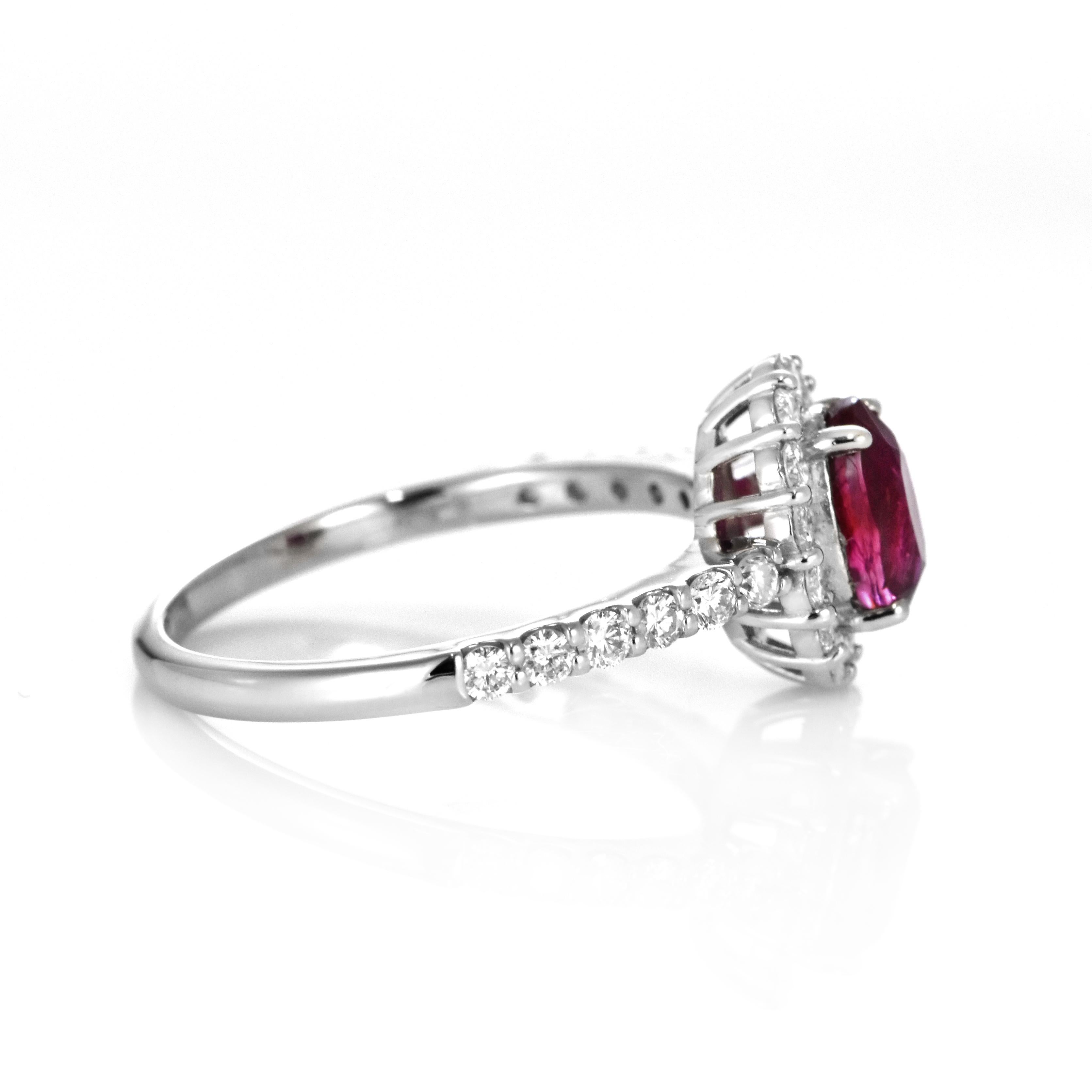 AIGS Certified 1.12 Carat Natural No Heat, Vivid Red Ruby Ring made in Platinum For Sale 4