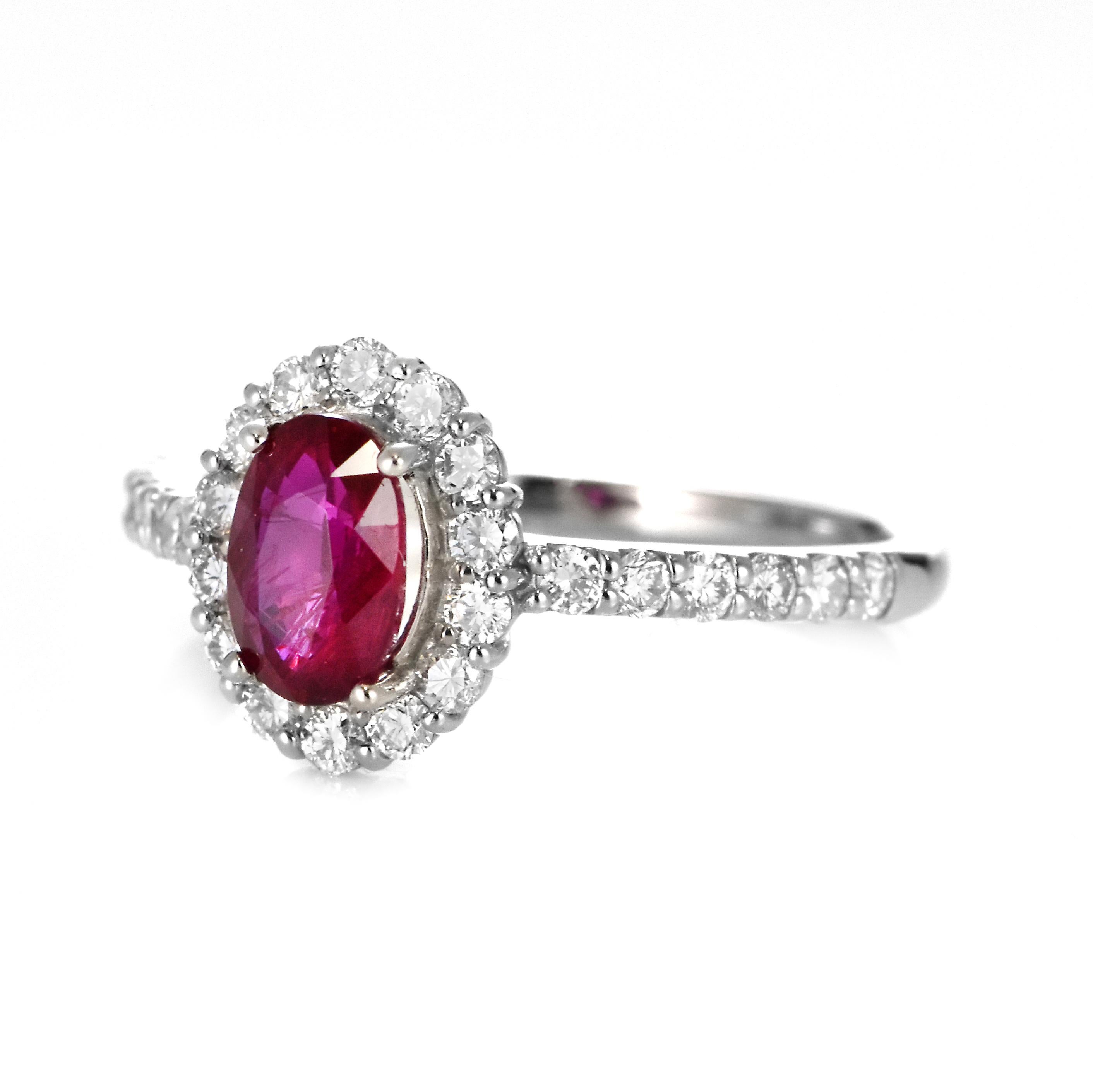 Modern AIGS Certified 1.12 Carat Natural No Heat, Vivid Red Ruby Ring made in Platinum For Sale