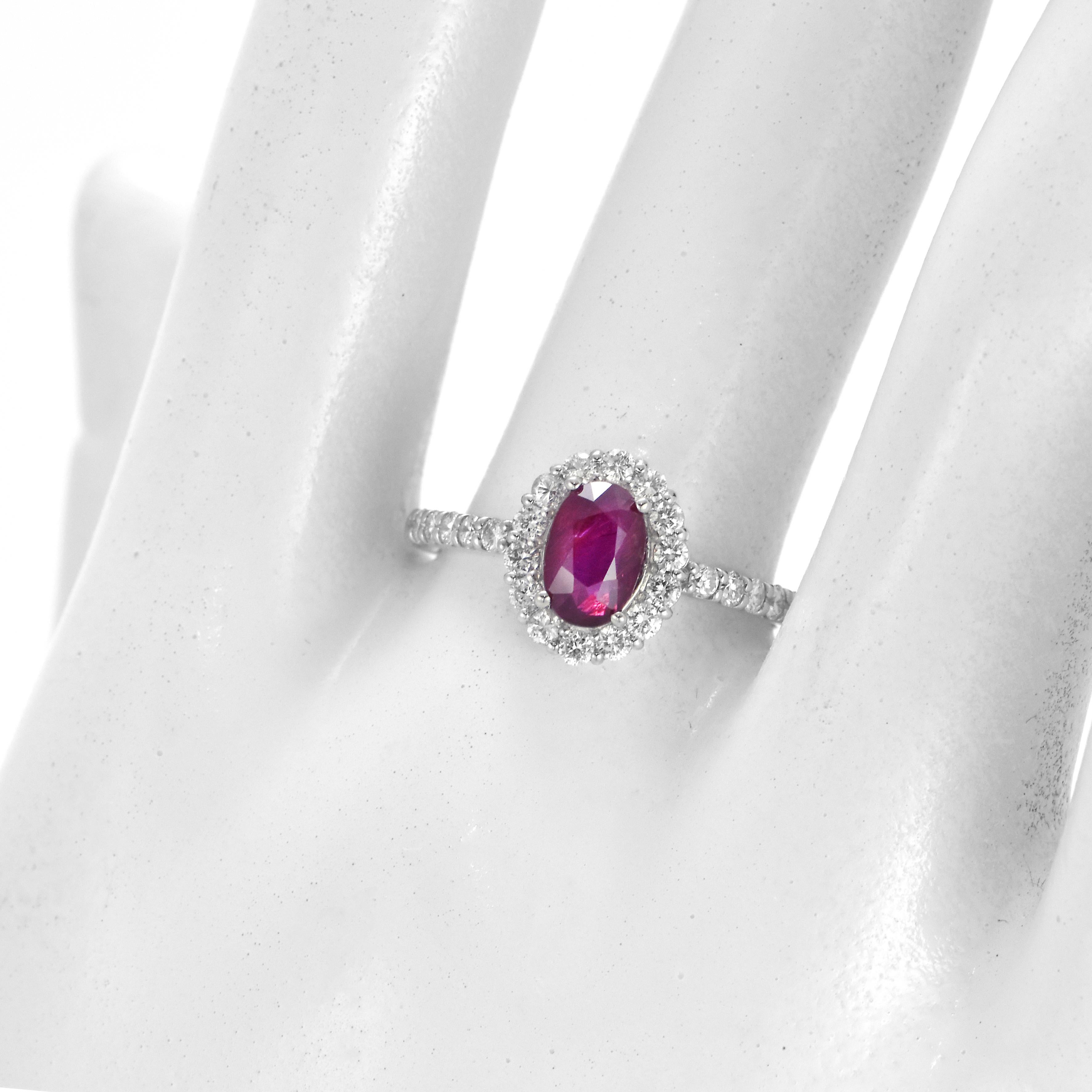 Women's AIGS Certified 1.12 Carat Natural No Heat, Vivid Red Ruby Ring made in Platinum For Sale