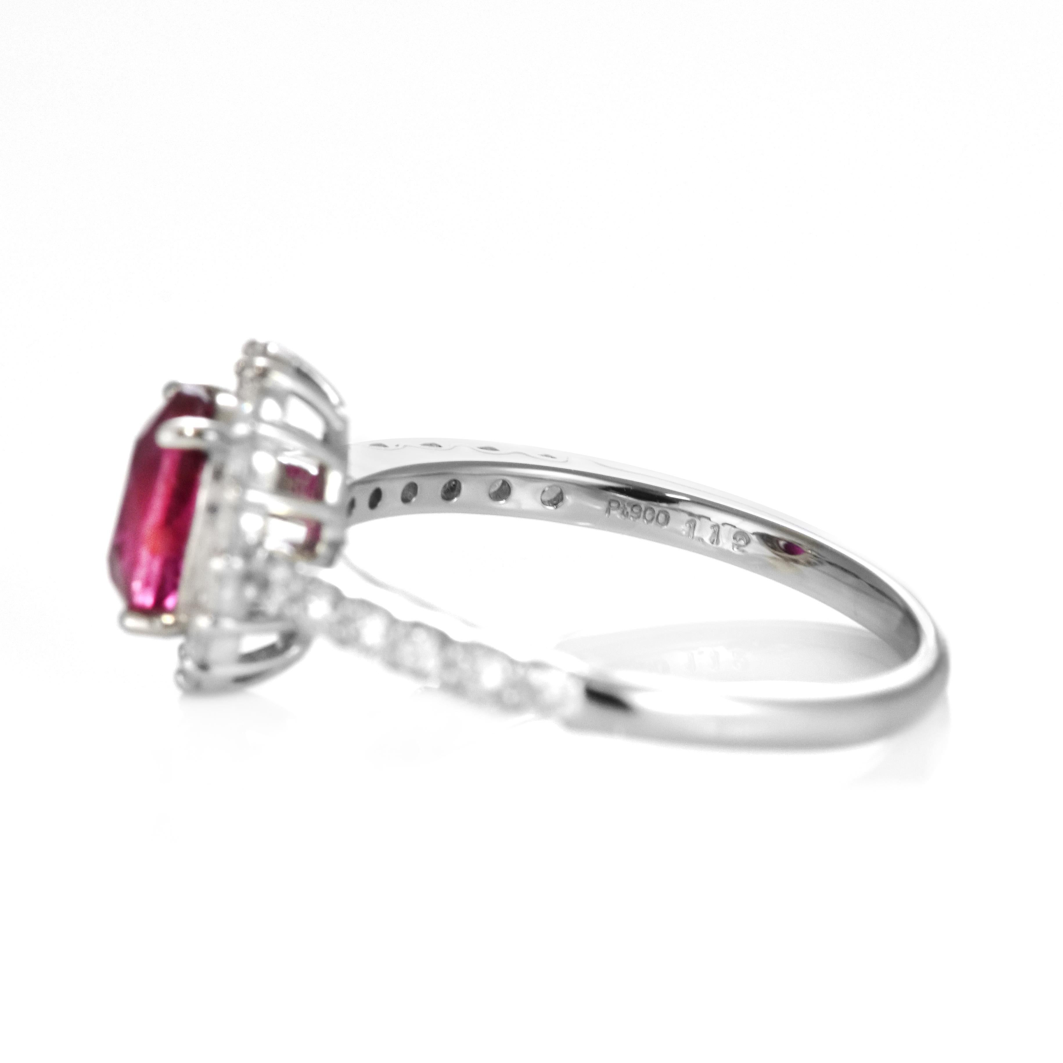 AIGS Certified 1.12 Carat Natural No Heat, Vivid Red Ruby Ring made in Platinum For Sale 2