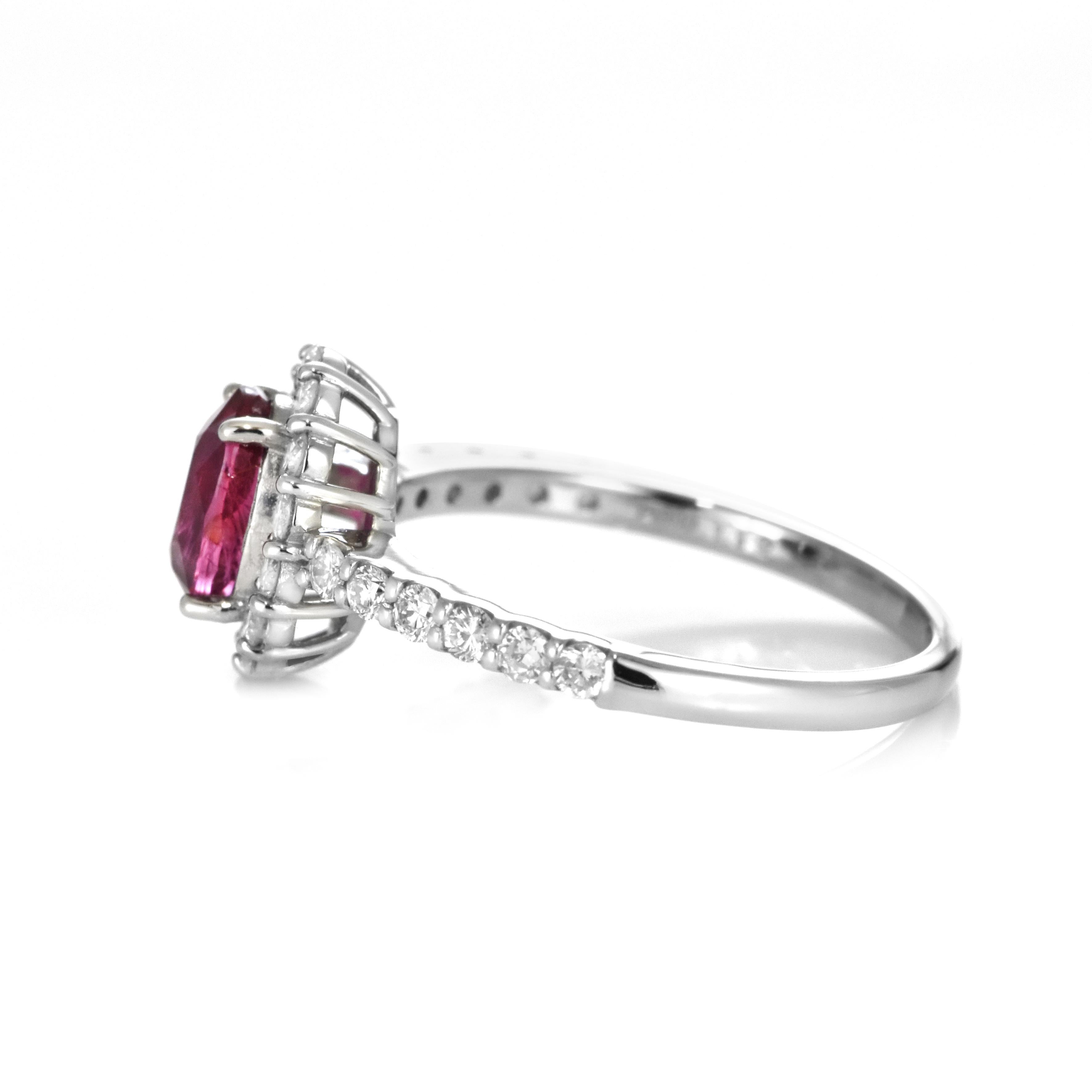 AIGS Certified 1.12 Carat Natural No Heat, Vivid Red Ruby Ring made in Platinum For Sale 3