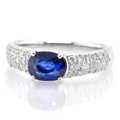 AIGS Certified 1.17 Carat Natural Royal Blue Sapphire and Diamond Ring