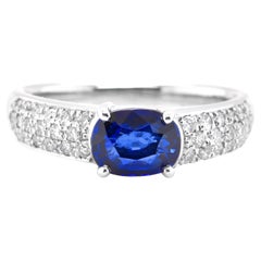 AIGS Certified 1.17 Carat Natural Royal Blue Sapphire and Diamond Ring