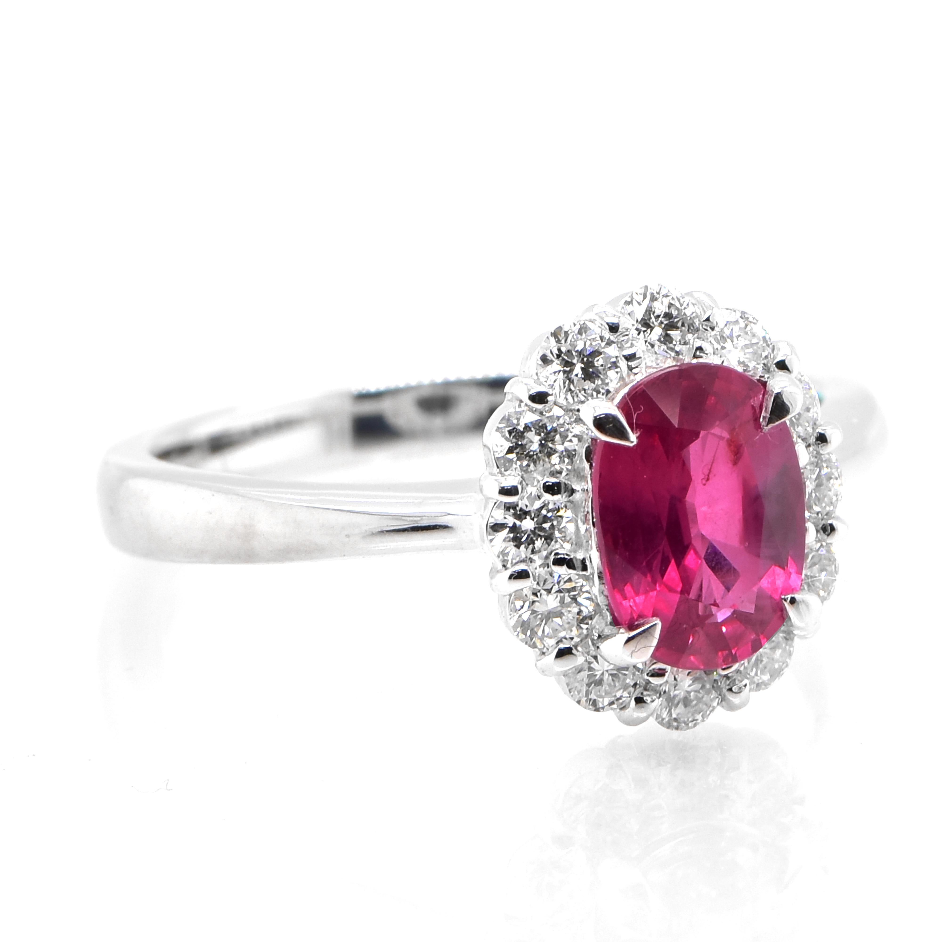 Modern AIGS Certified 1.17 Carat Untreated Ruby and Diamond Ring Made in Platinum For Sale