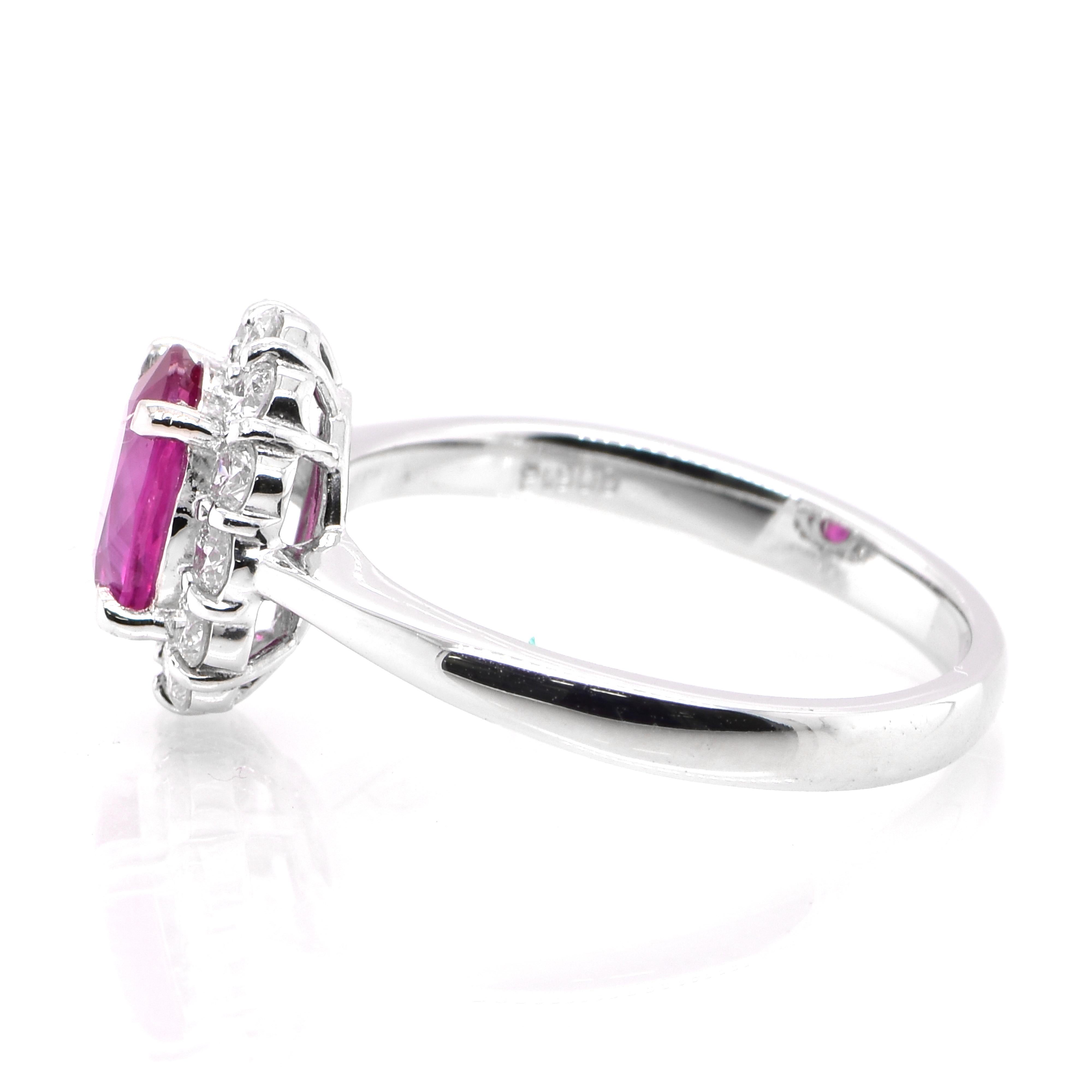 Oval Cut AIGS Certified 1.17 Carat Untreated Ruby and Diamond Ring Made in Platinum For Sale