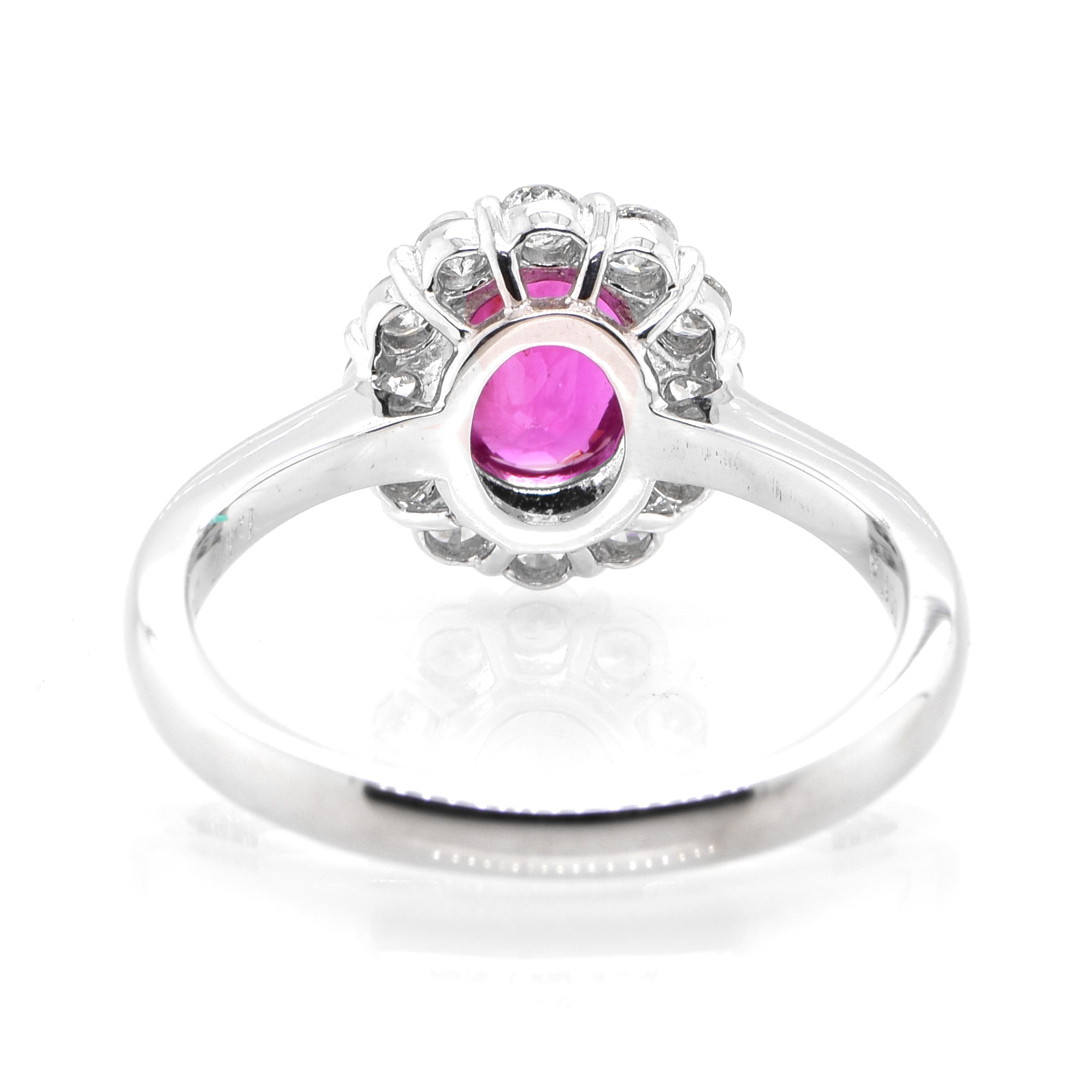 Women's AIGS Certified 1.17 Carat Untreated Ruby and Diamond Ring Made in Platinum For Sale