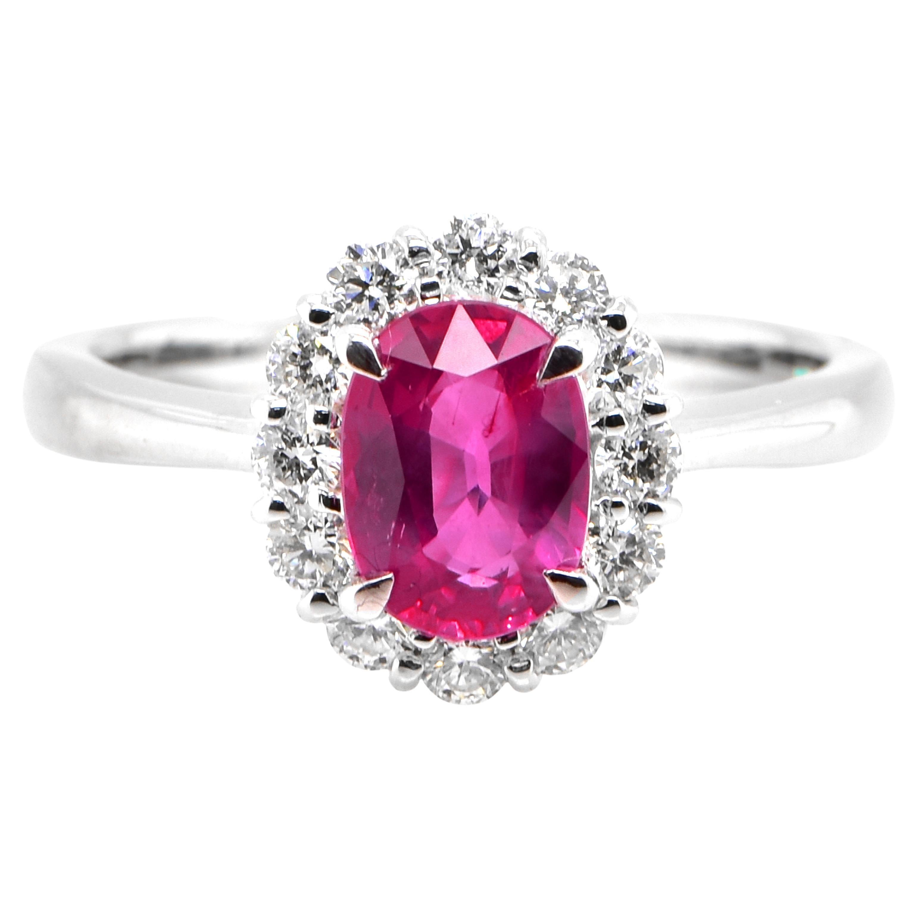 AIGS Certified 1.17 Carat Untreated Ruby and Diamond Ring Made in Platinum For Sale