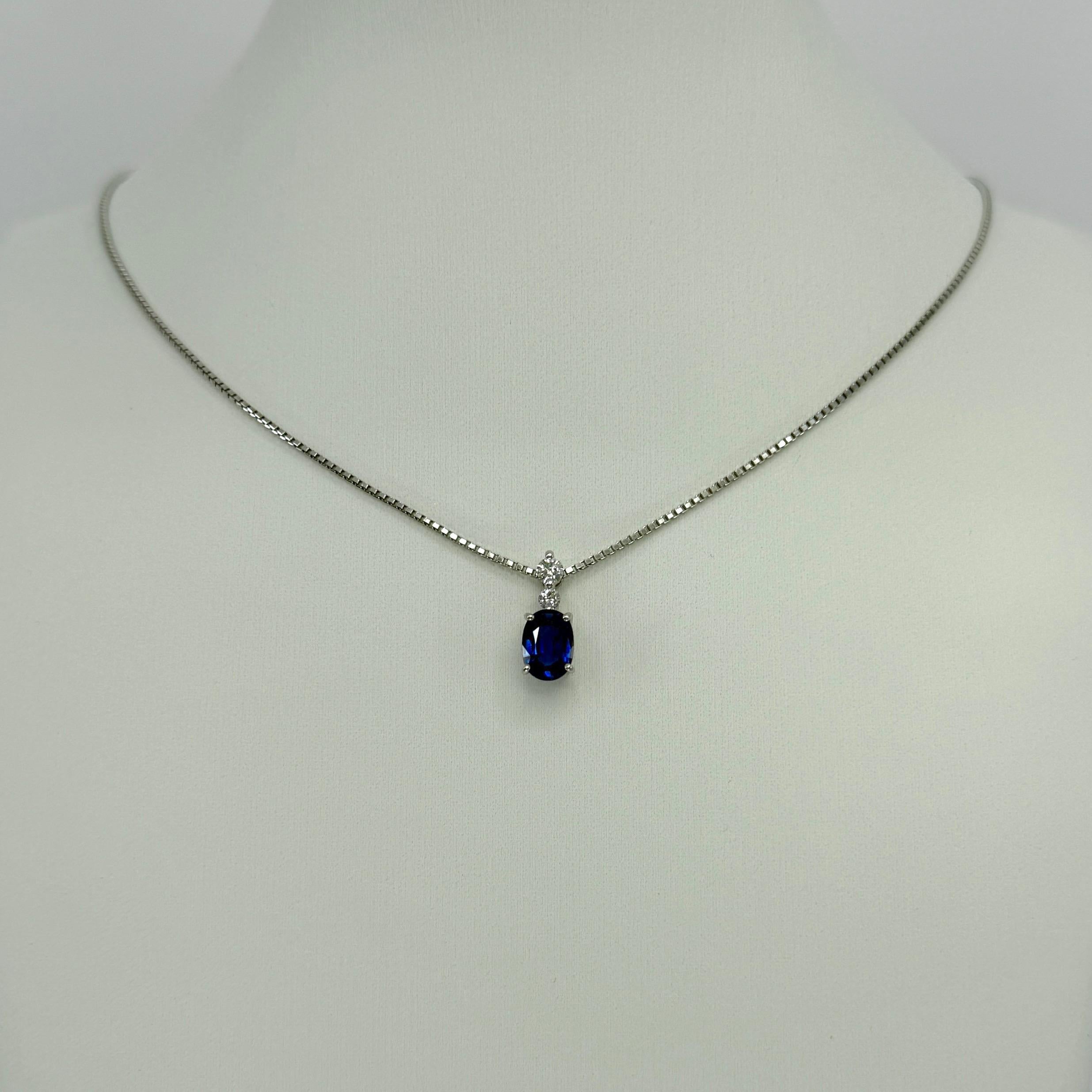 Oval Cut AIGS Certified 1.17ct Royal Blue Sapphire & Diamond Platinum Pendant Necklace For Sale