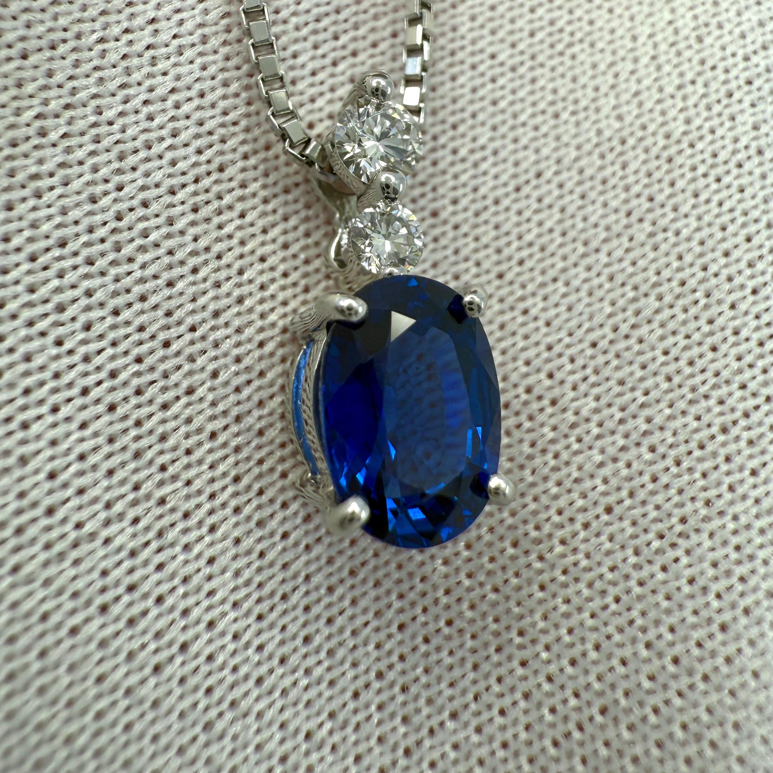 Women's or Men's AIGS Certified 1.17ct Royal Blue Sapphire & Diamond Platinum Pendant Necklace For Sale