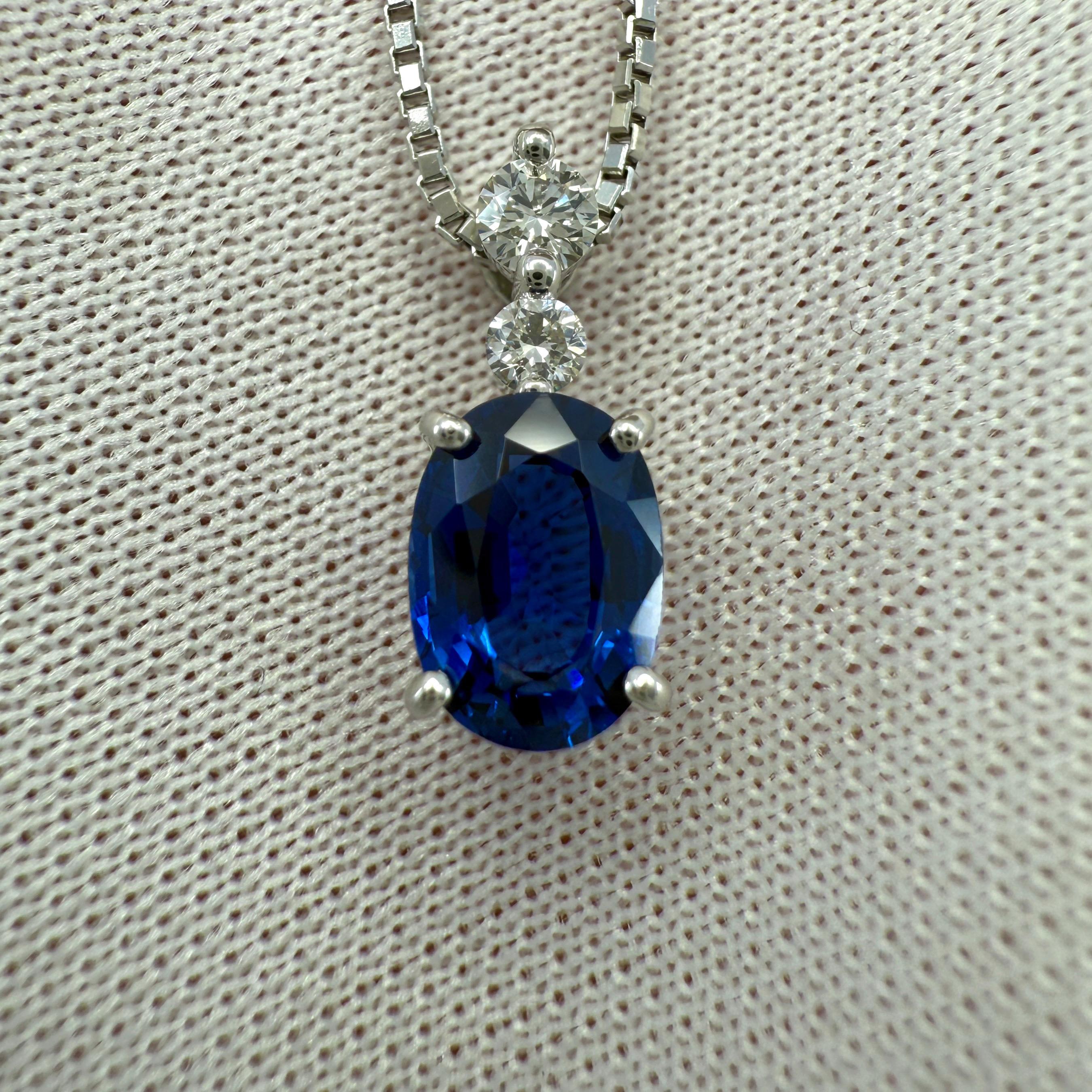 AIGS Certified 1.17ct Royal Blue Sapphire & Diamond Platinum Pendant Necklace For Sale 1