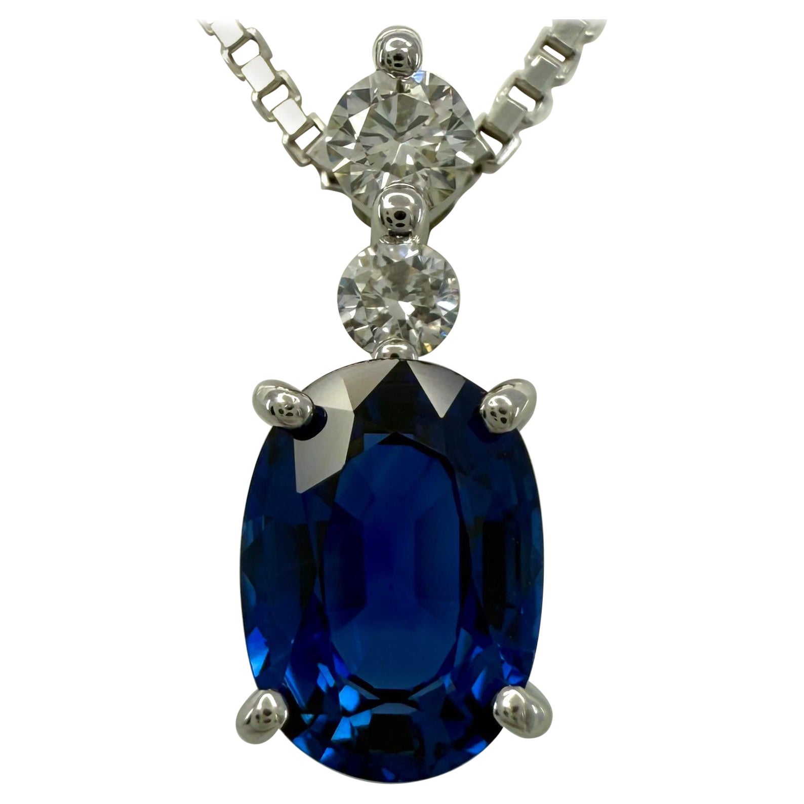 AIGS Certified 1.17ct Royal Blue Sapphire & Diamond Platinum Pendant Necklace For Sale