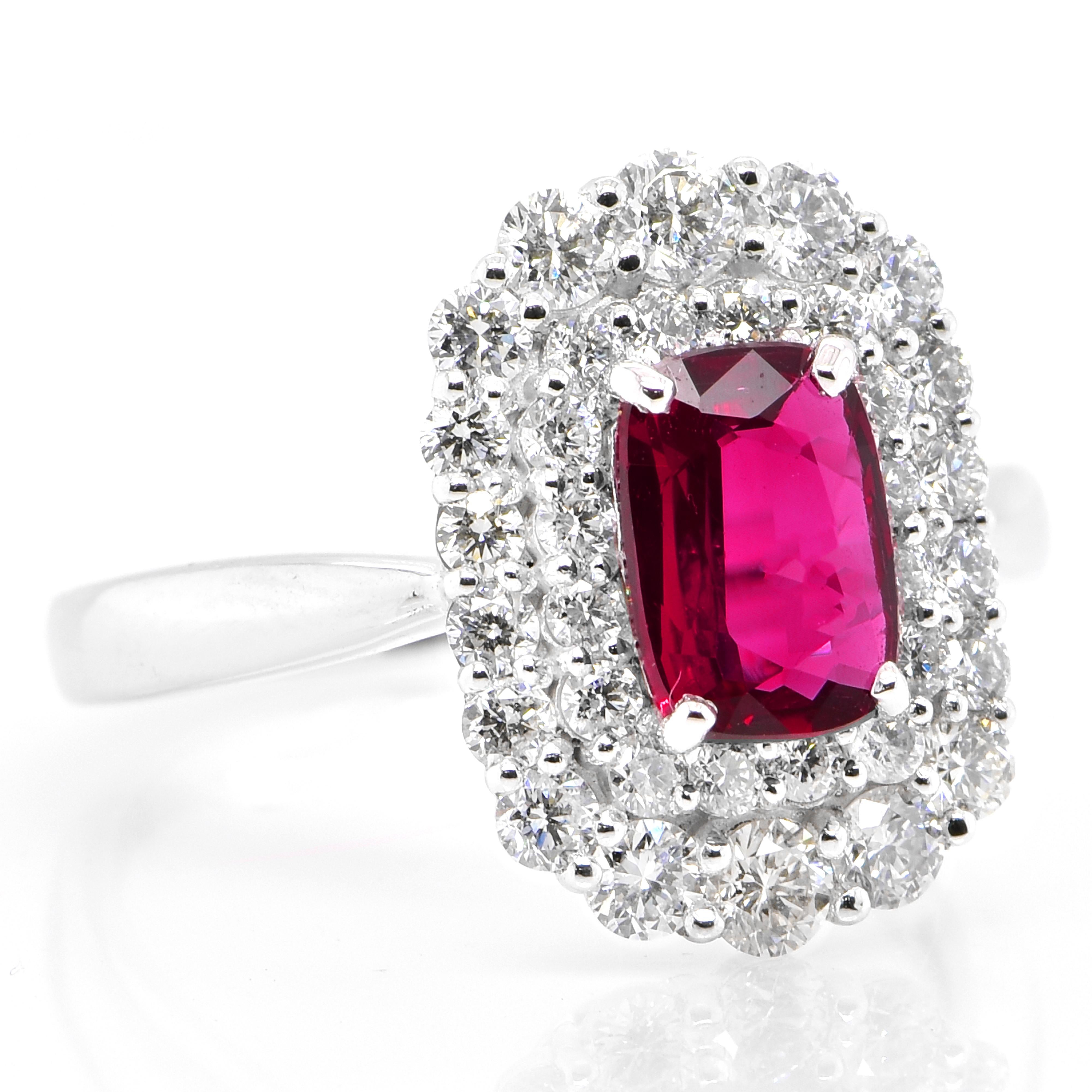 Modern AIGS Certified 1.20 Carat Untreated Ruby &Diamond Cocktail Ring Made in Platinum For Sale