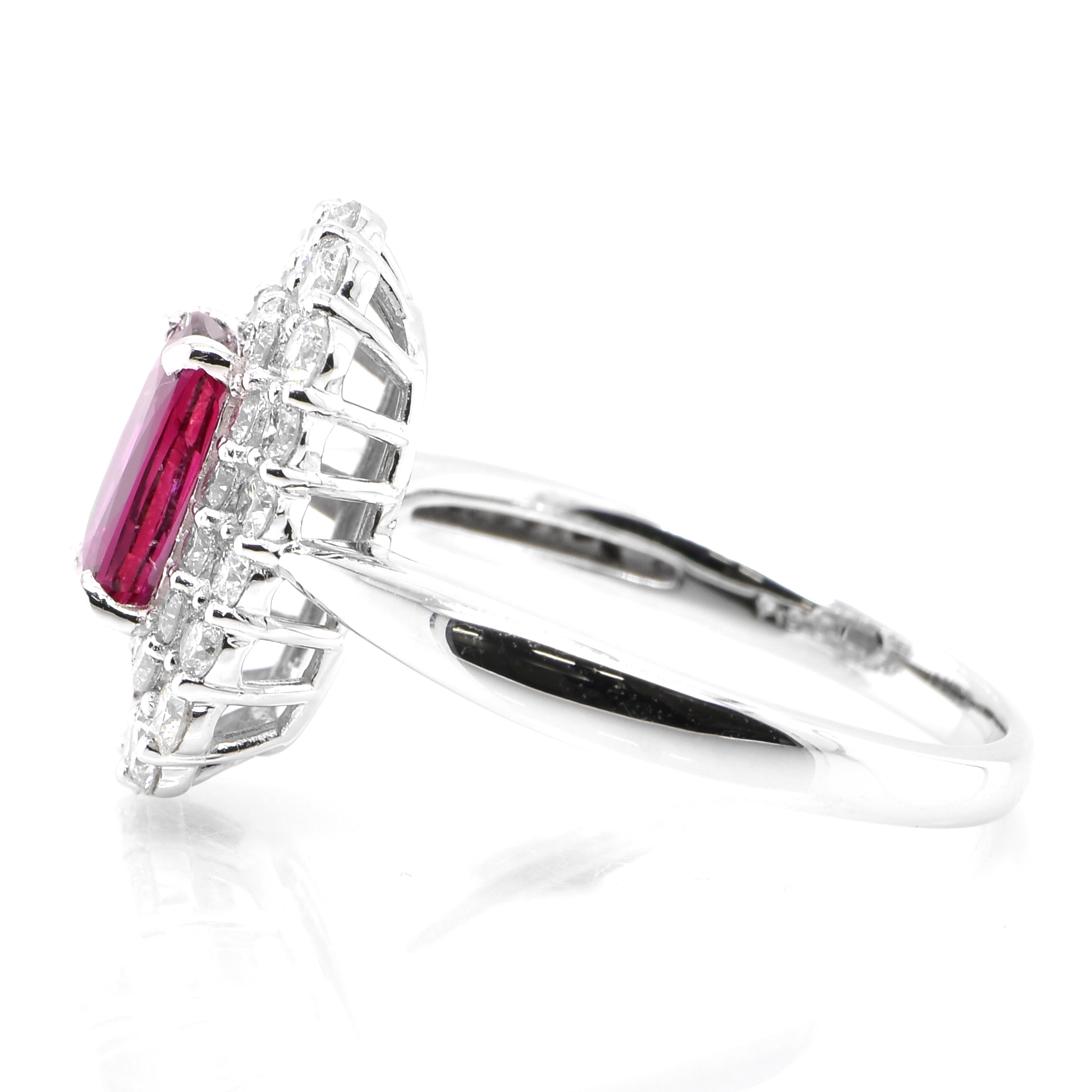 Cushion Cut AIGS Certified 1.20 Carat Untreated Ruby &Diamond Cocktail Ring Made in Platinum For Sale