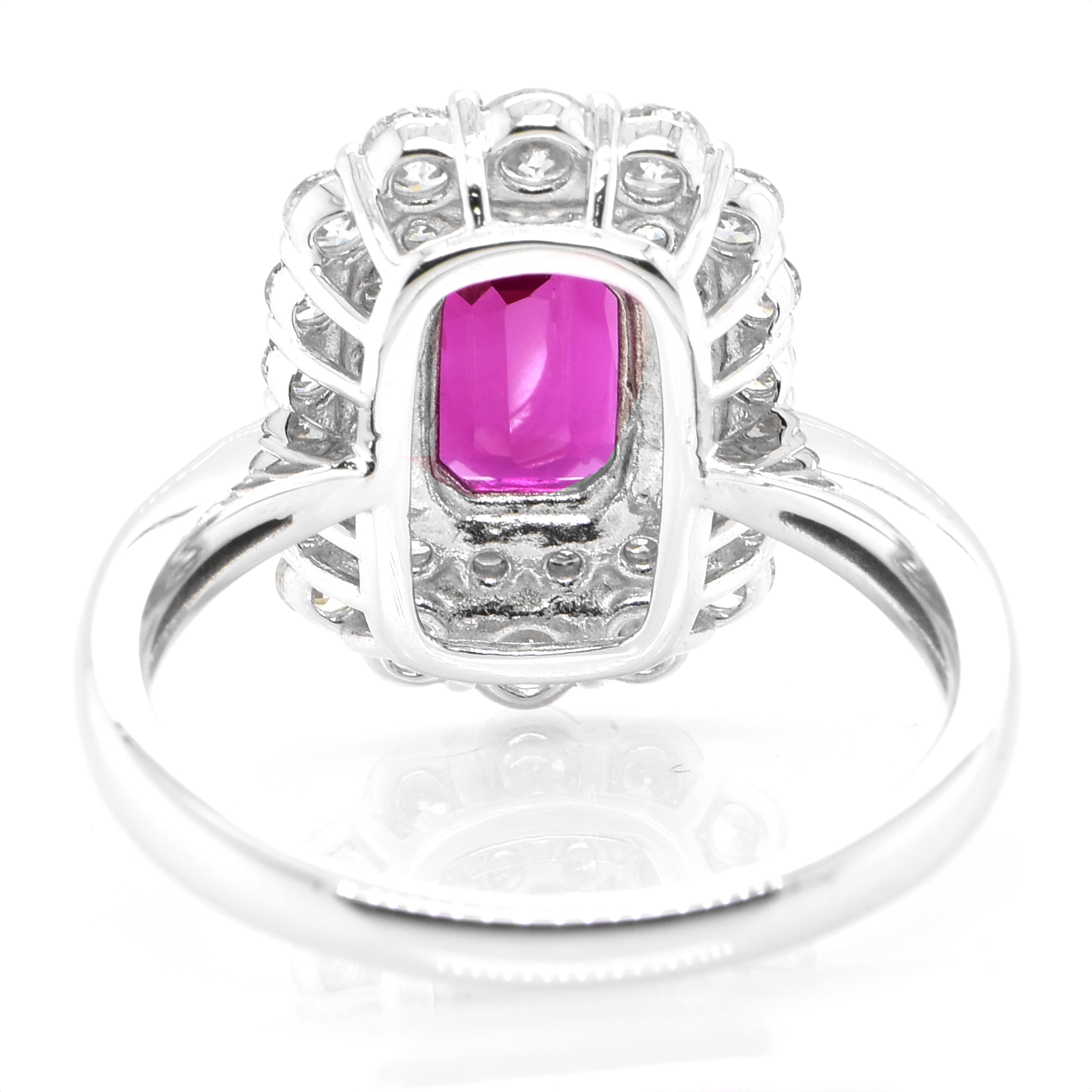 Women's AIGS Certified 1.20 Carat Untreated Ruby &Diamond Cocktail Ring Made in Platinum For Sale