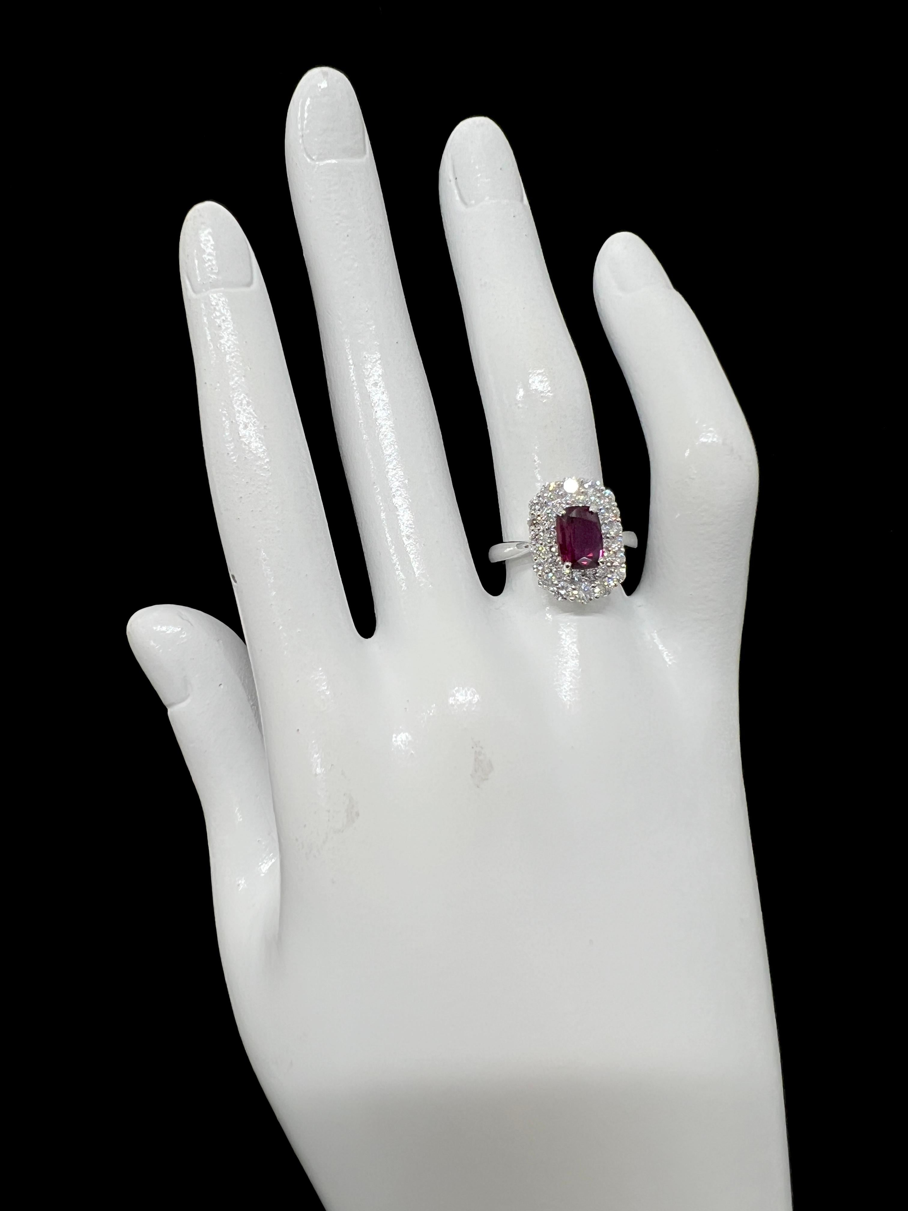 AIGS Certified 1.20 Carat Untreated Ruby &Diamond Cocktail Ring Made in Platinum For Sale 1