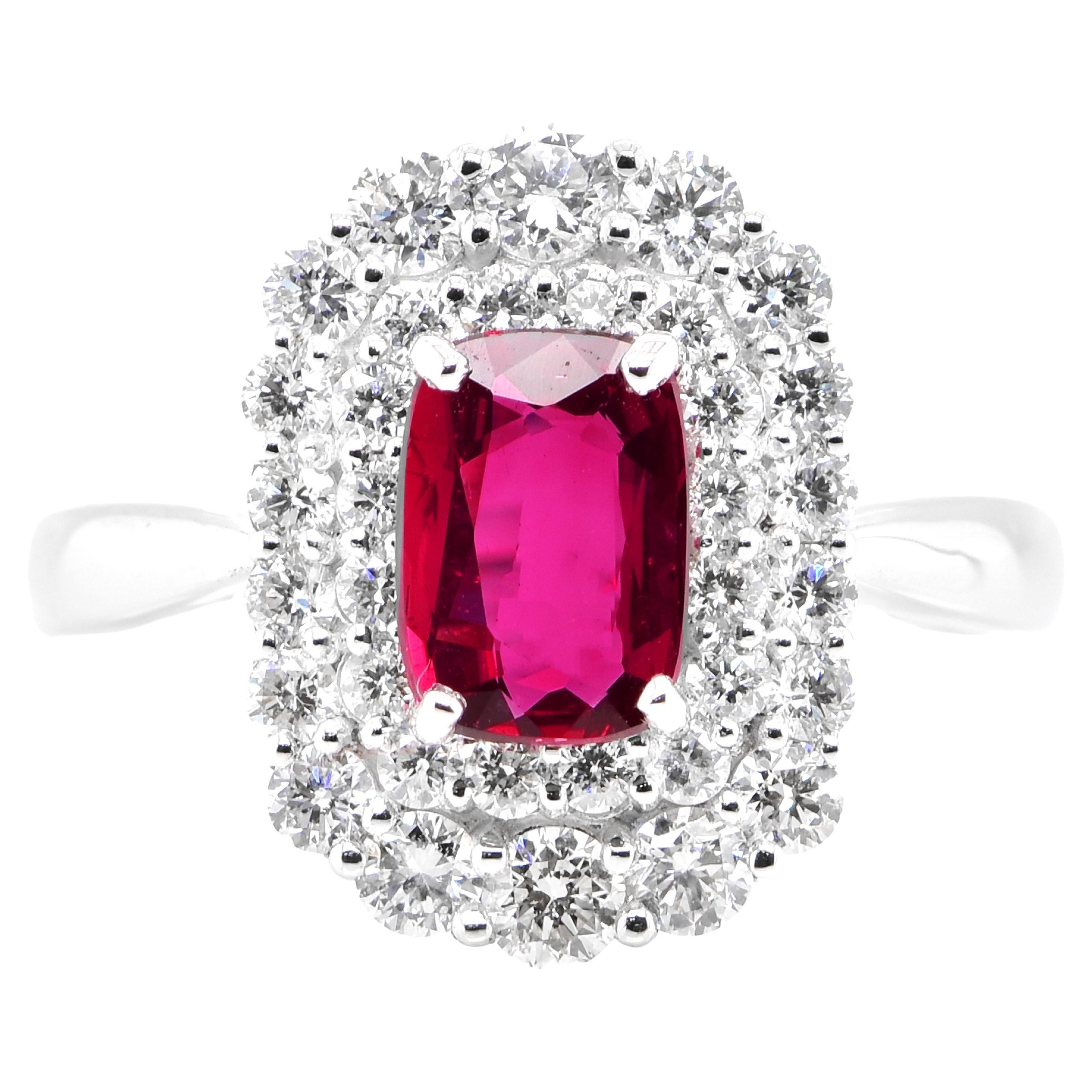 AIGS Certified 1.20 Carat Untreated Ruby &Diamond Cocktail Ring Made in Platinum For Sale