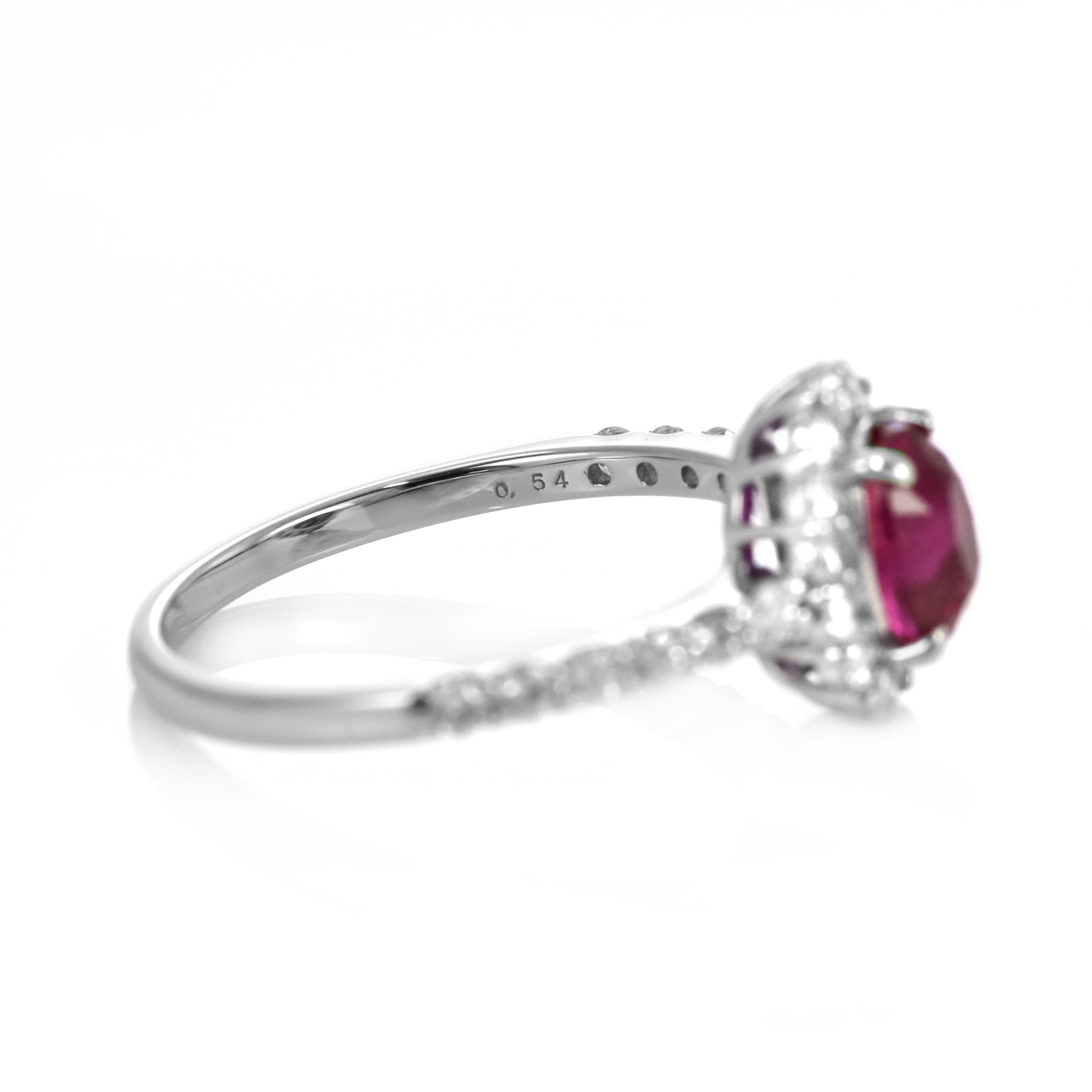 AIGS Certified 1.23 Carat Untreated, Pigeon's Blood Ruby Ring Made in Platinum For Sale 4