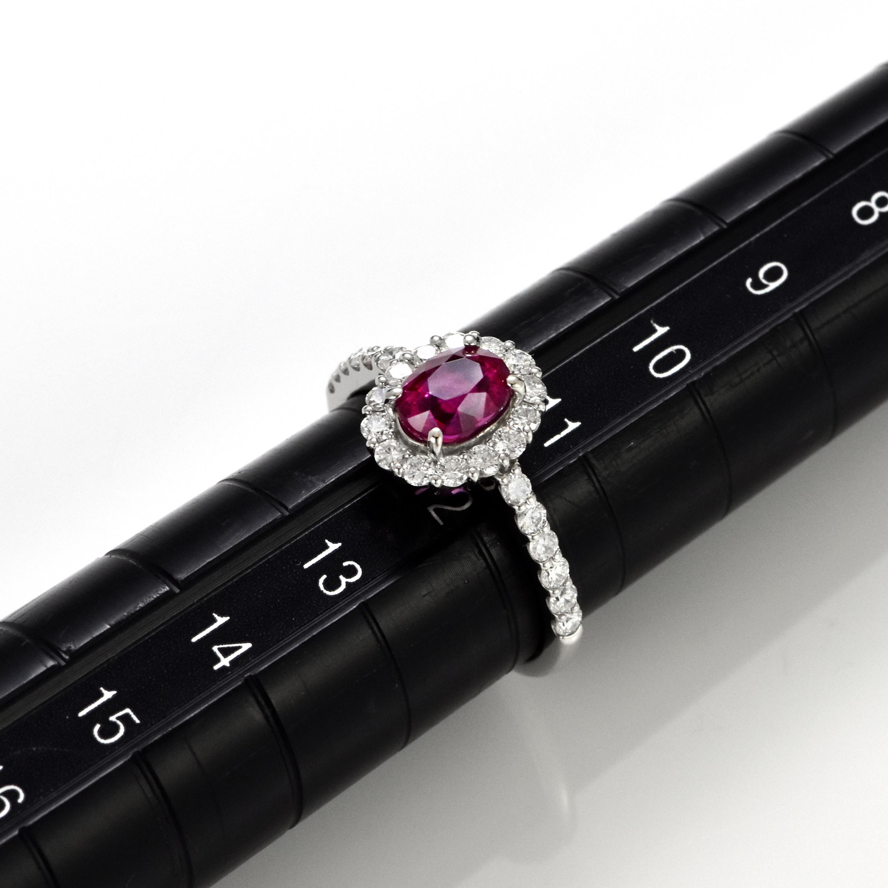 AIGS Certified 1.23 Carat Untreated, Pigeon's Blood Ruby Ring Made in Platinum For Sale 5