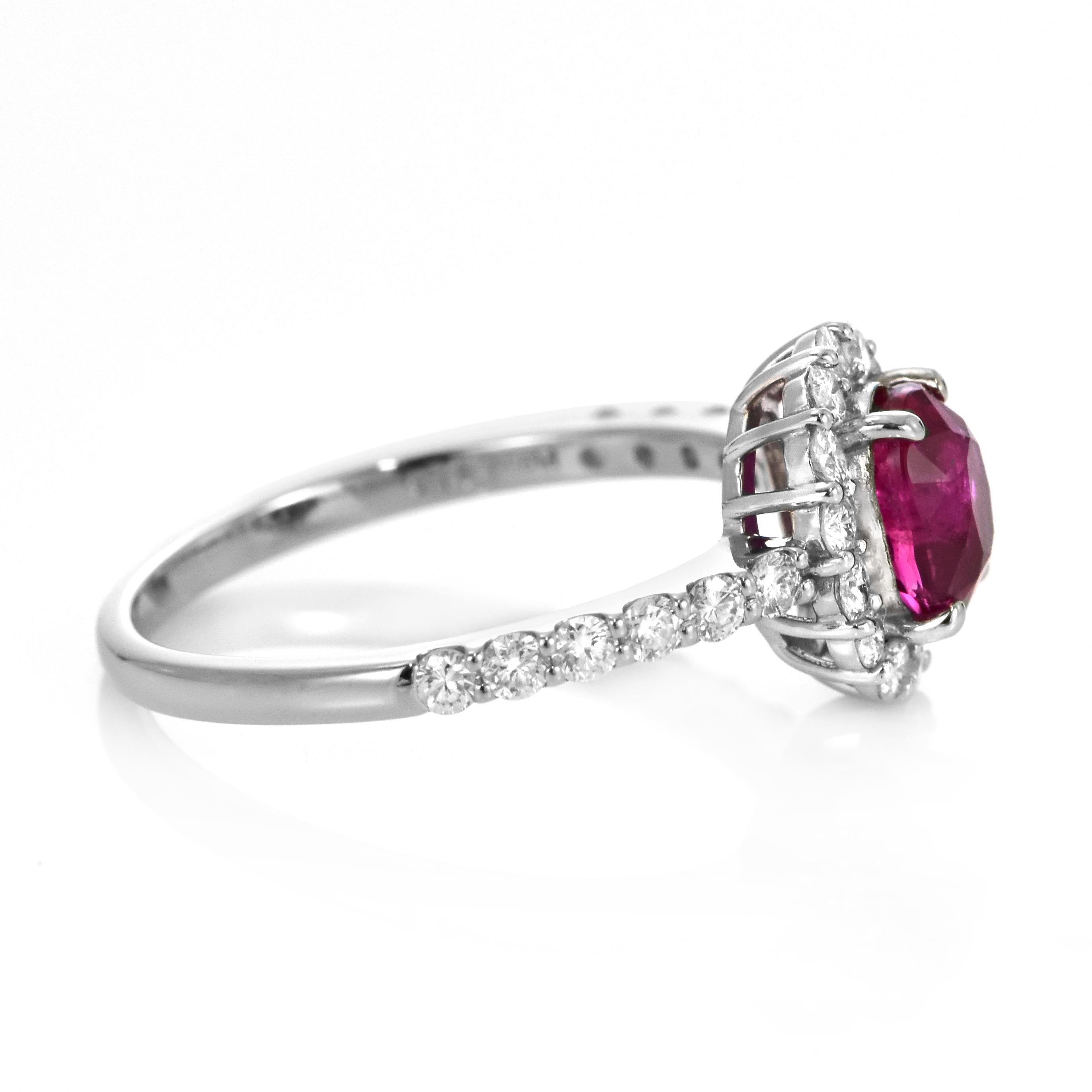 AIGS Certified 1.23 Carat Untreated, Pigeon's Blood Ruby Ring Made in Platinum For Sale 7