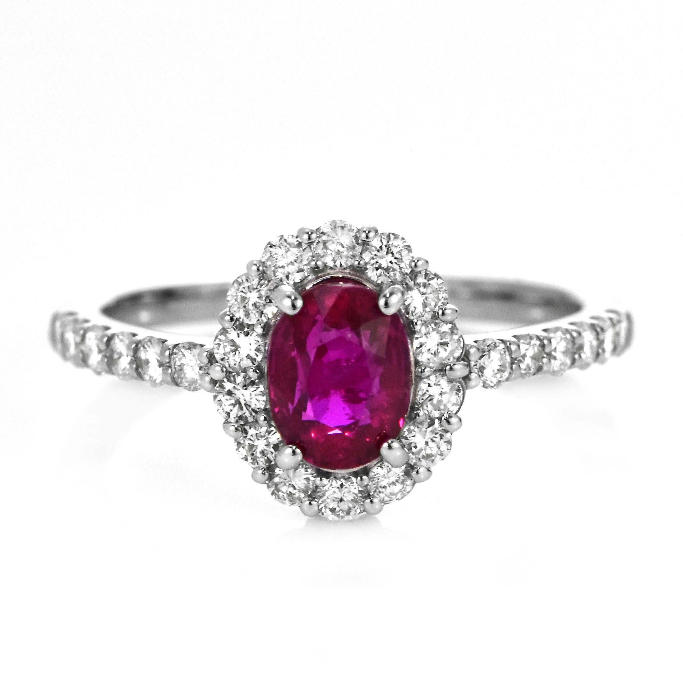 Modern AIGS Certified 1.23 Carat Untreated, Pigeon's Blood Ruby Ring Made in Platinum For Sale