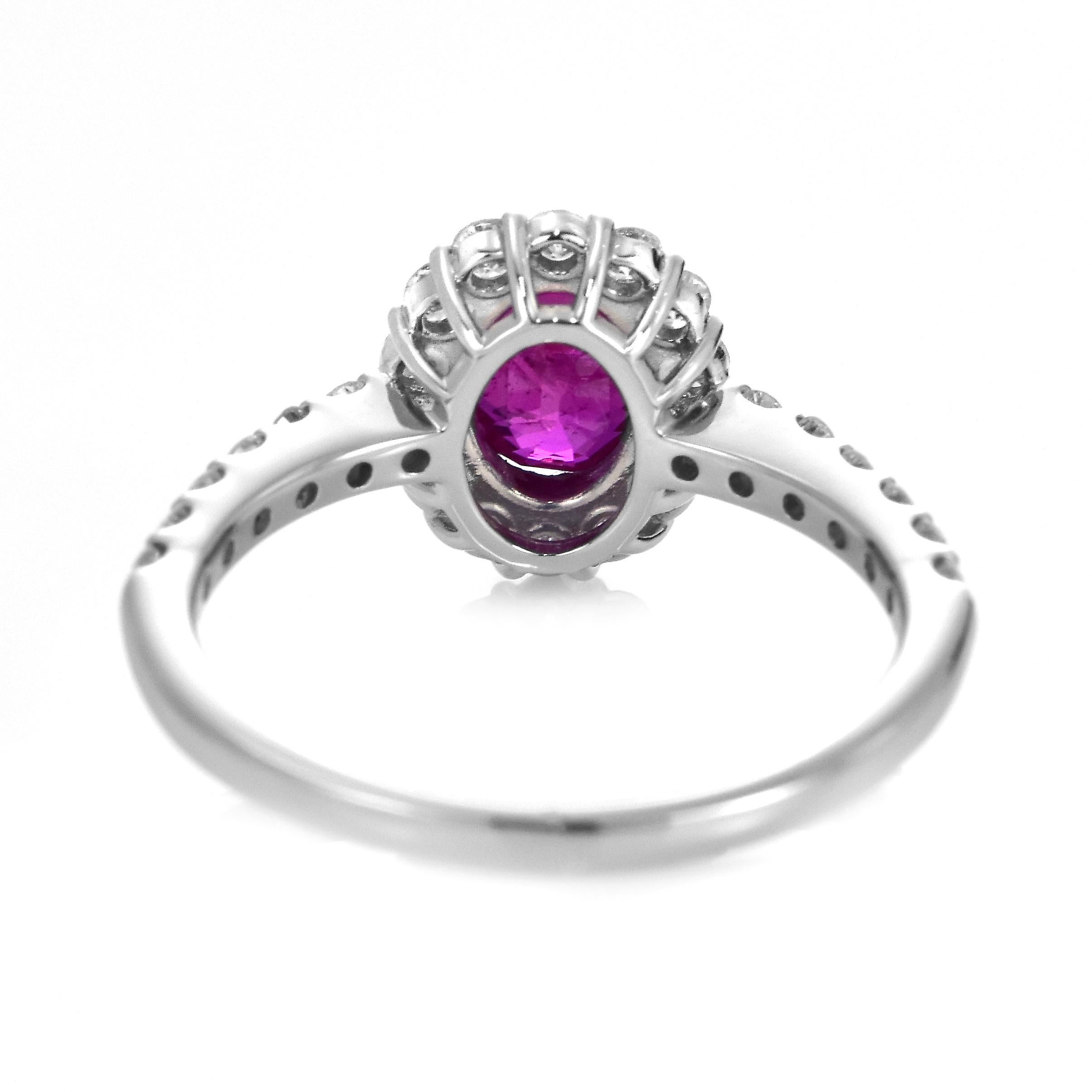 Oval Cut AIGS Certified 1.23 Carat Untreated, Pigeon's Blood Ruby Ring Made in Platinum For Sale