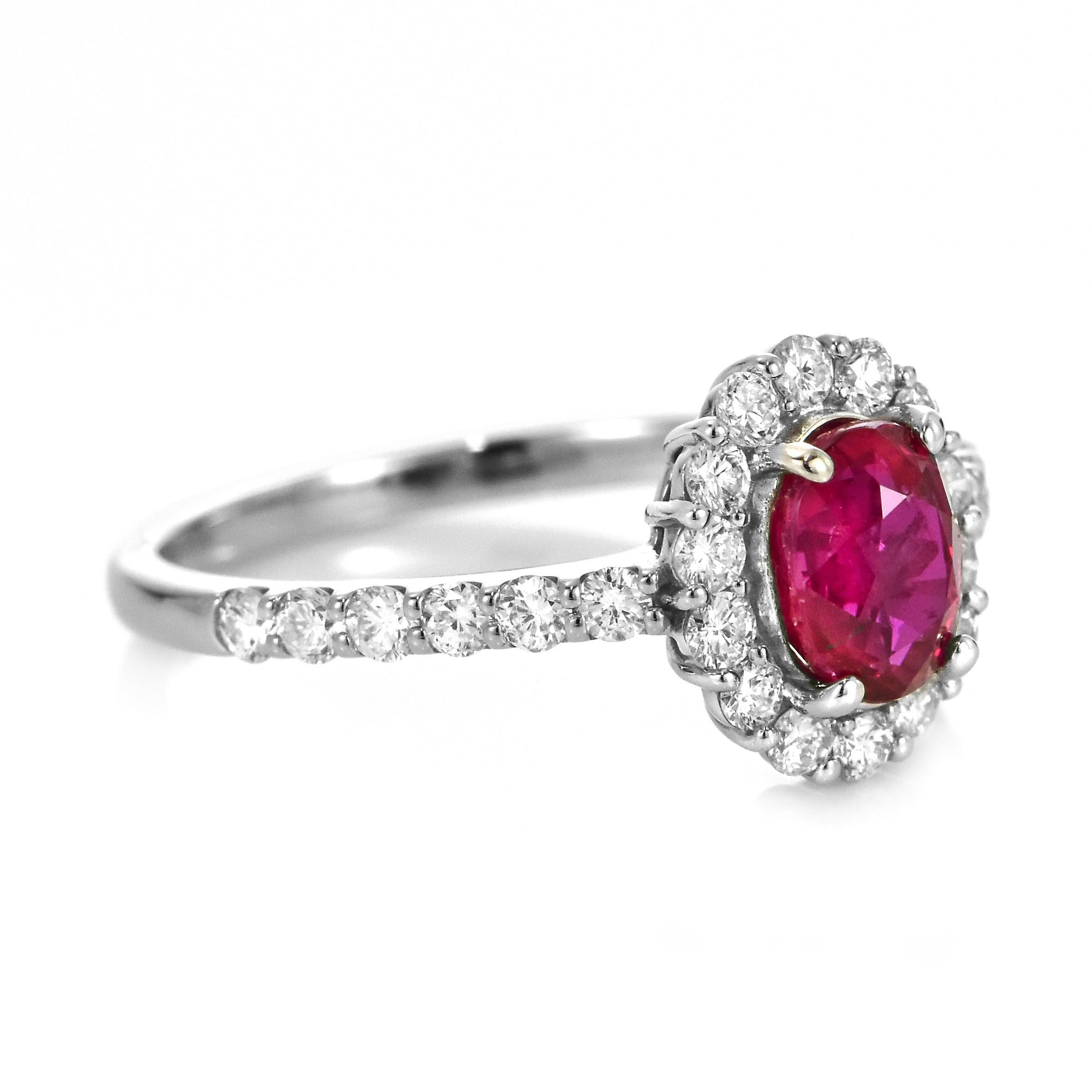 Women's AIGS Certified 1.23 Carat Untreated, Pigeon's Blood Ruby Ring Made in Platinum For Sale