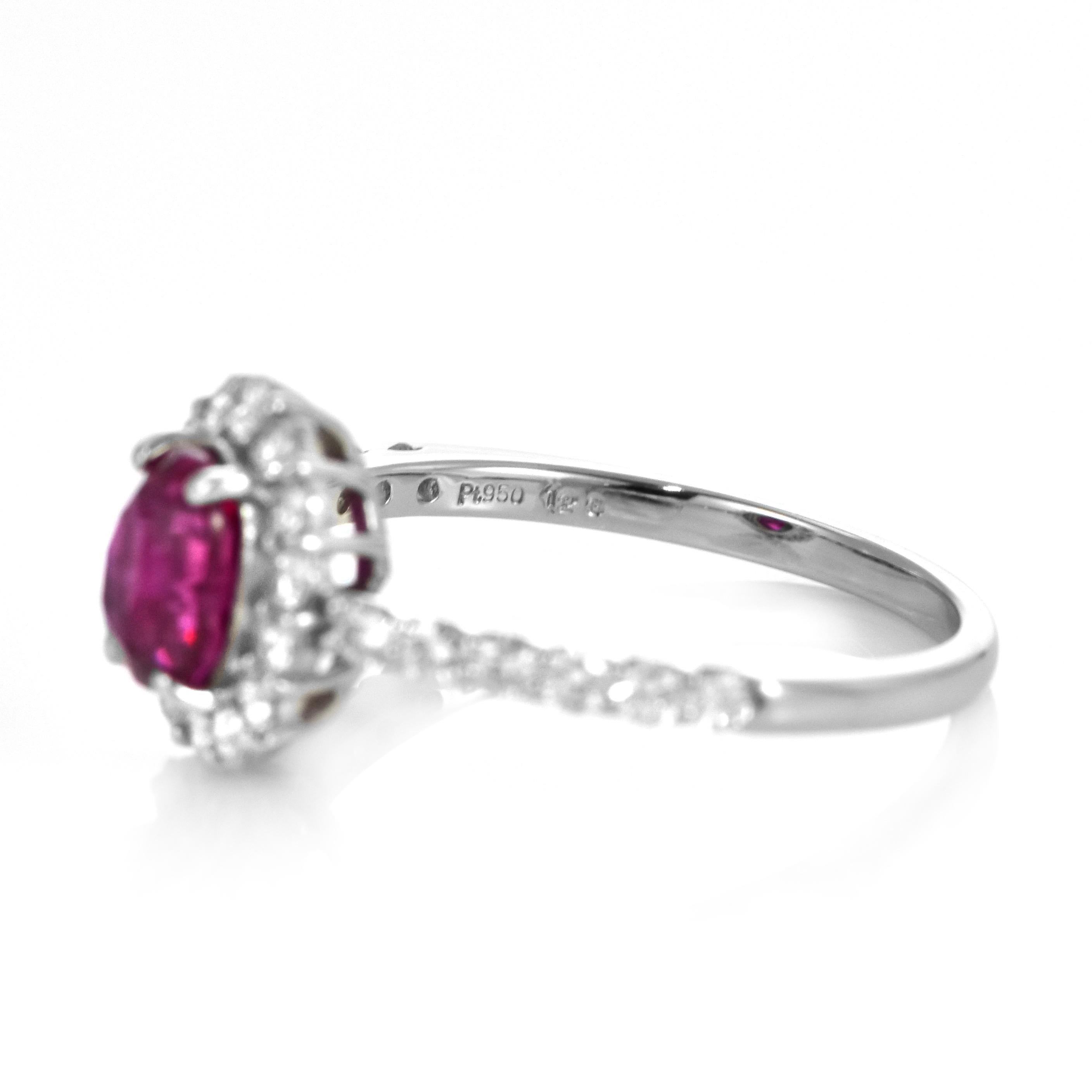 AIGS Certified 1.23 Carat Untreated, Pigeon's Blood Ruby Ring Made in Platinum For Sale 3