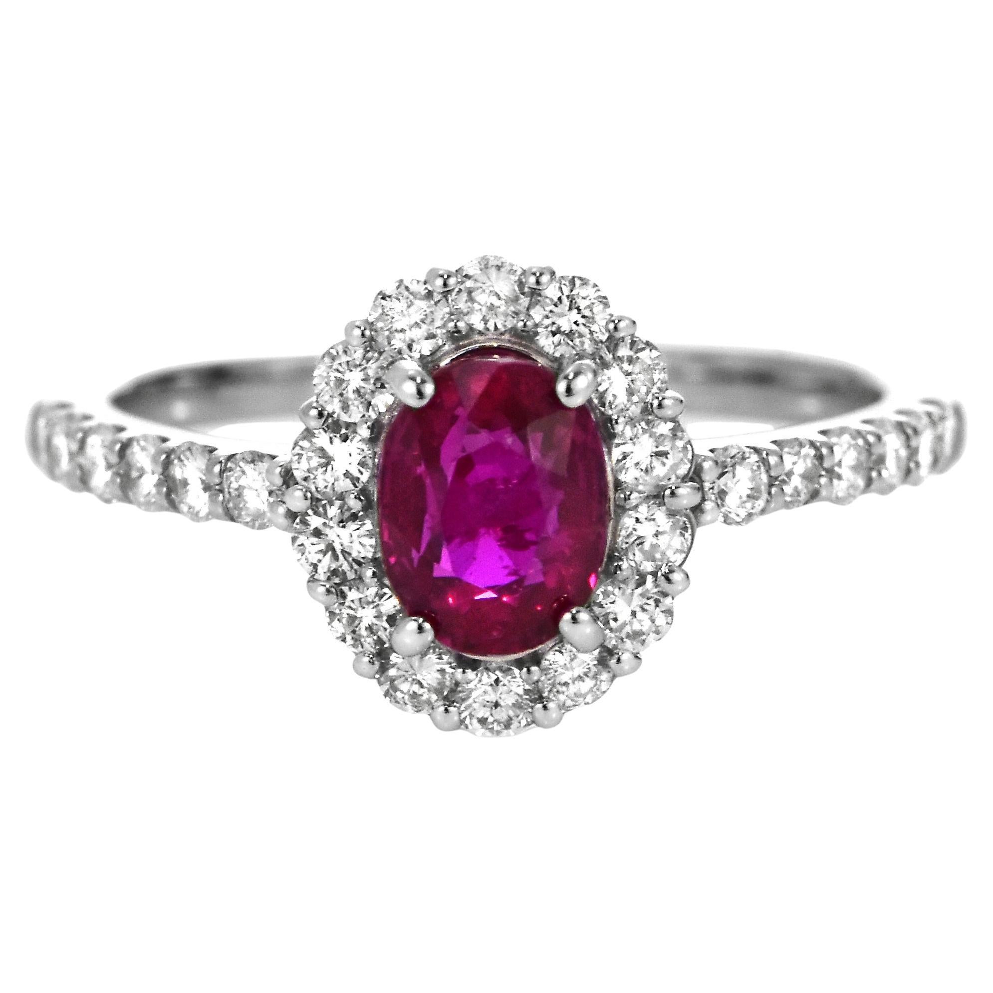 AIGS Certified 1.23 Carat Untreated, Pigeon's Blood Ruby Ring Made in Platinum