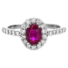 Bague en platine, rubis de sang de pigeon non traité et certifié AIGS de 1,23 carat